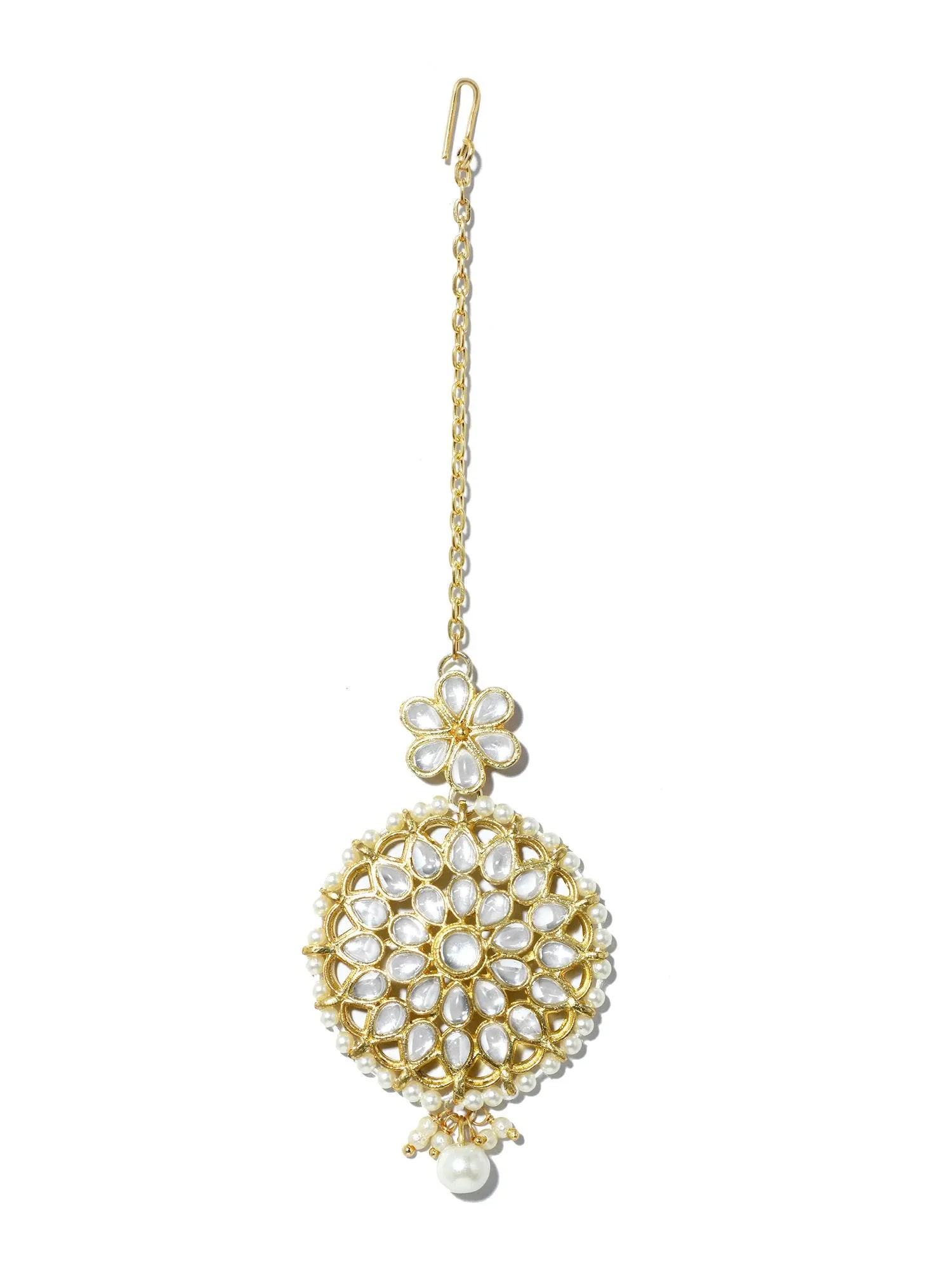 Gold Plated Pearl Bead Kundan Maangtikka
