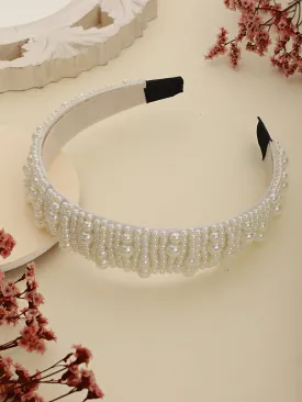 Gold-Toned & White Pearl Beaded Embellished Hairband