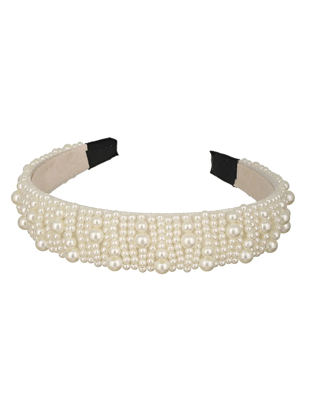 Gold-Toned & White Pearl Beaded Embellished Hairband