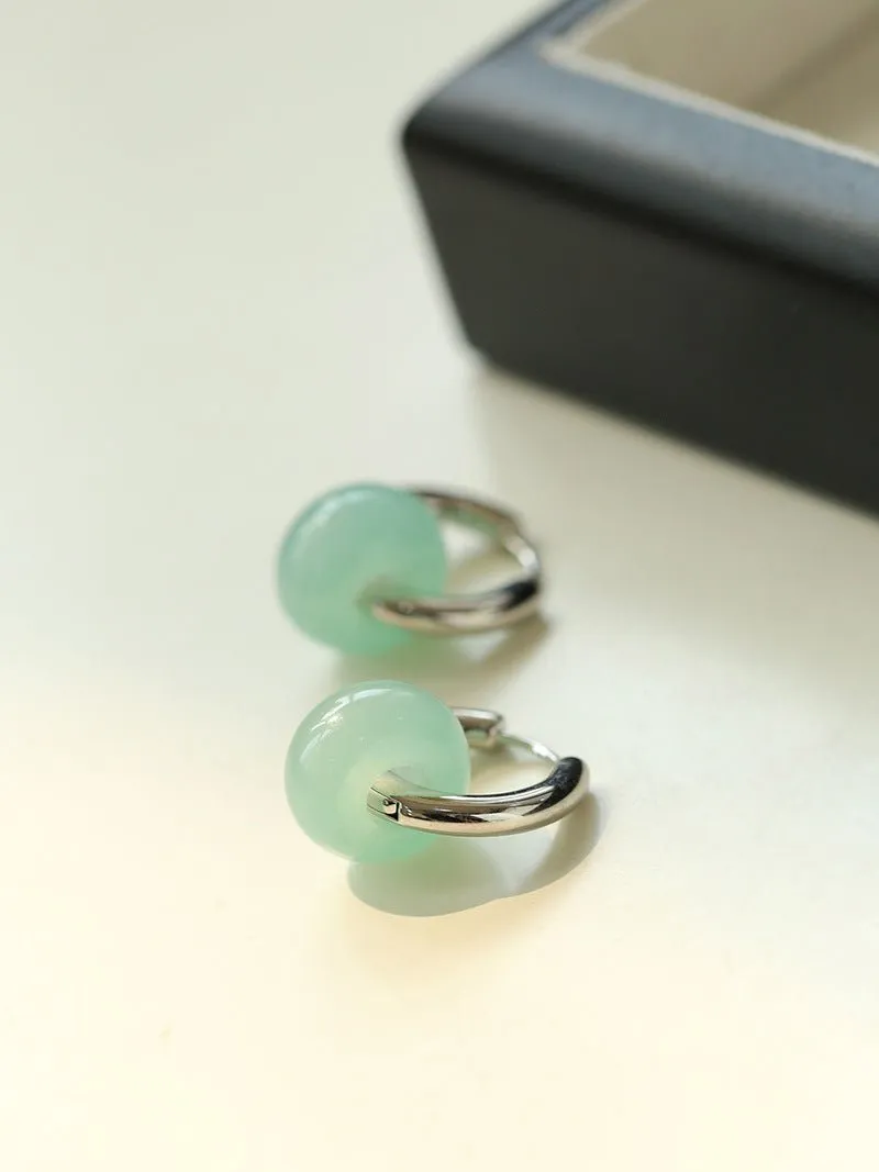 Green Jade Sterling Silver Hoop Earrings