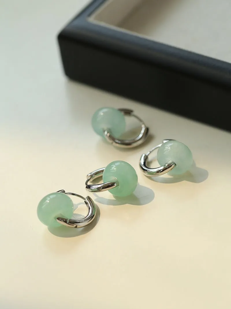 Green Jade Sterling Silver Hoop Earrings