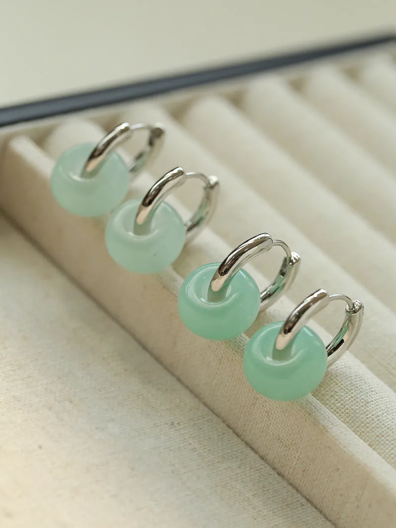 Green Jade Sterling Silver Hoop Earrings
