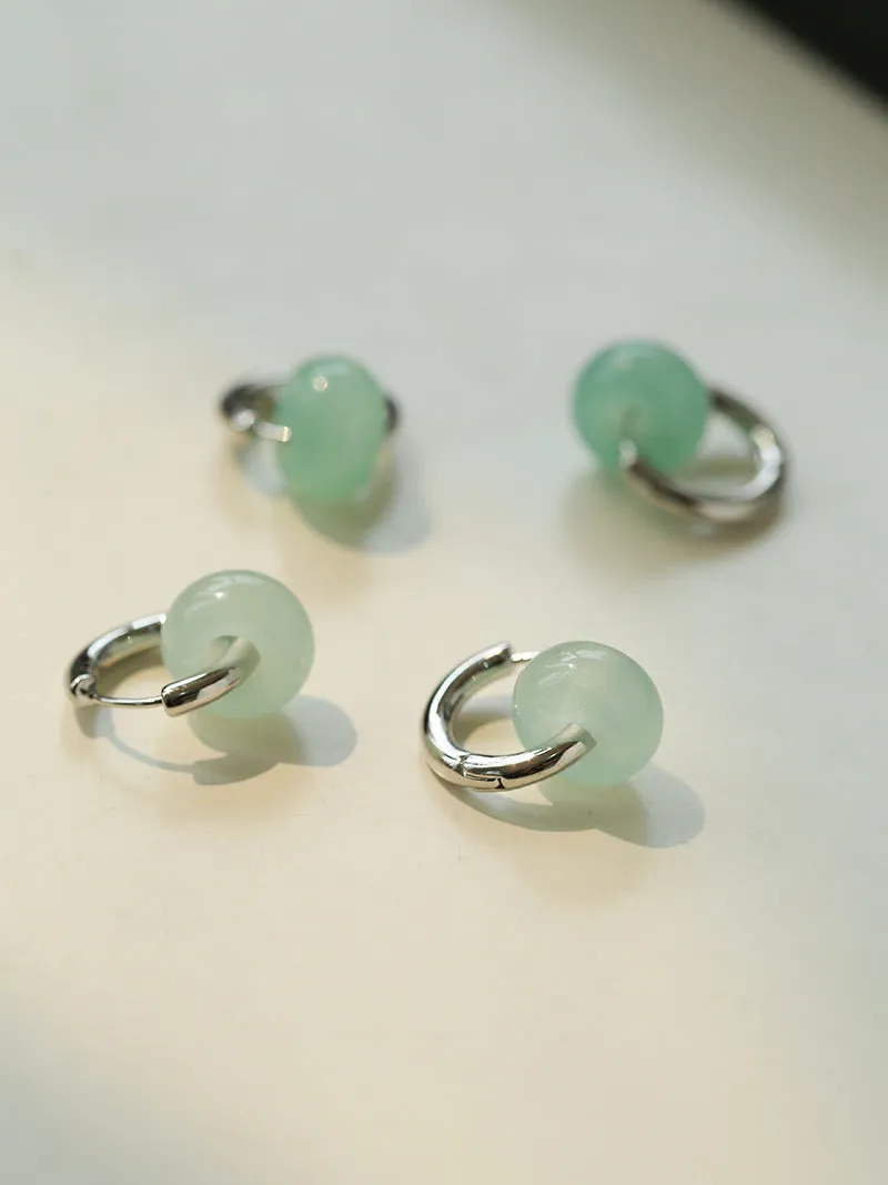 Green Jade Sterling Silver Hoop Earrings