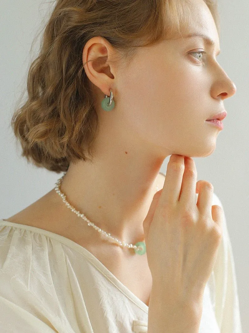 Green Jade Sterling Silver Hoop Earrings