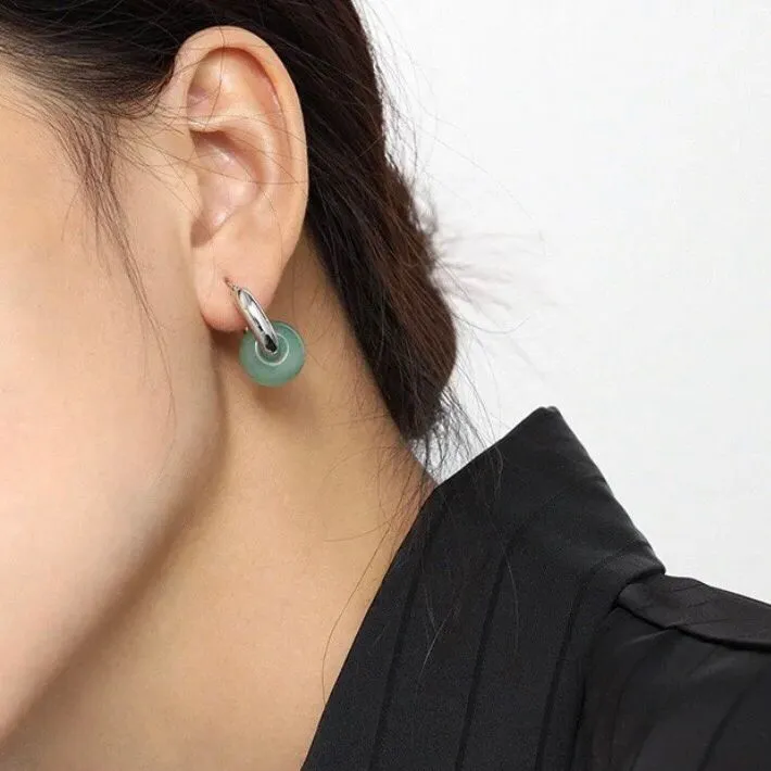 Green Jade Sterling Silver Hoop Earrings