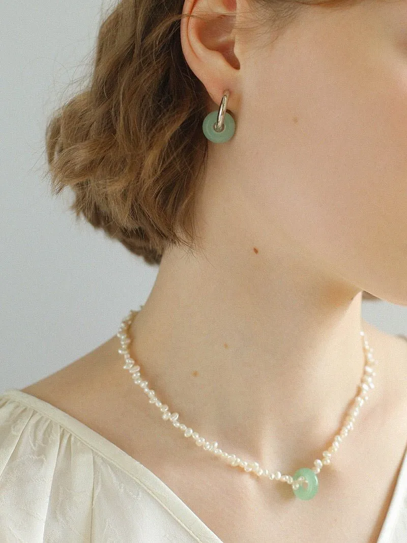 Green Jade Sterling Silver Hoop Earrings