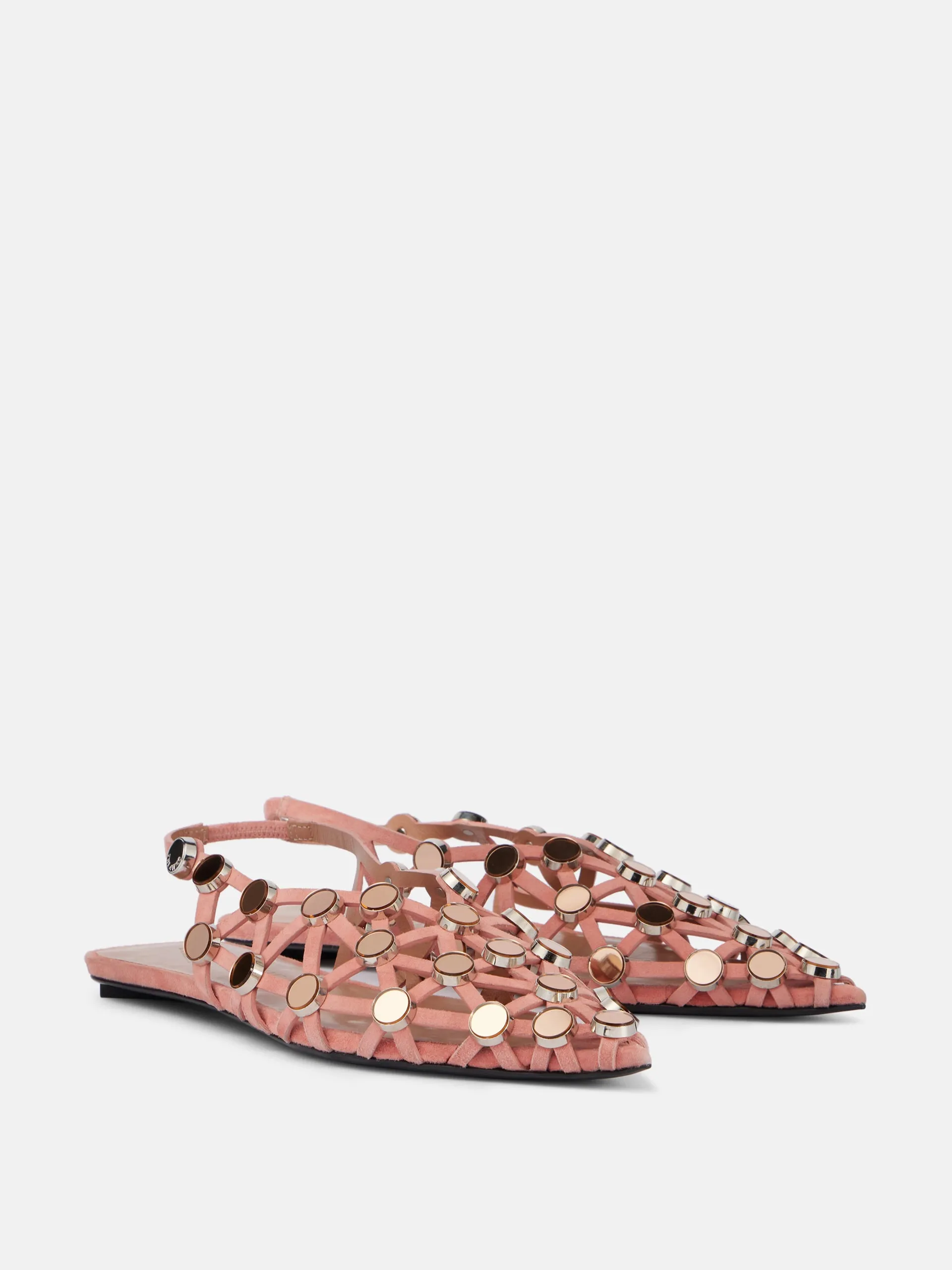 Grid embellished suede slingback flats