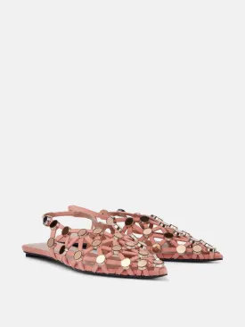 Grid embellished suede slingback flats