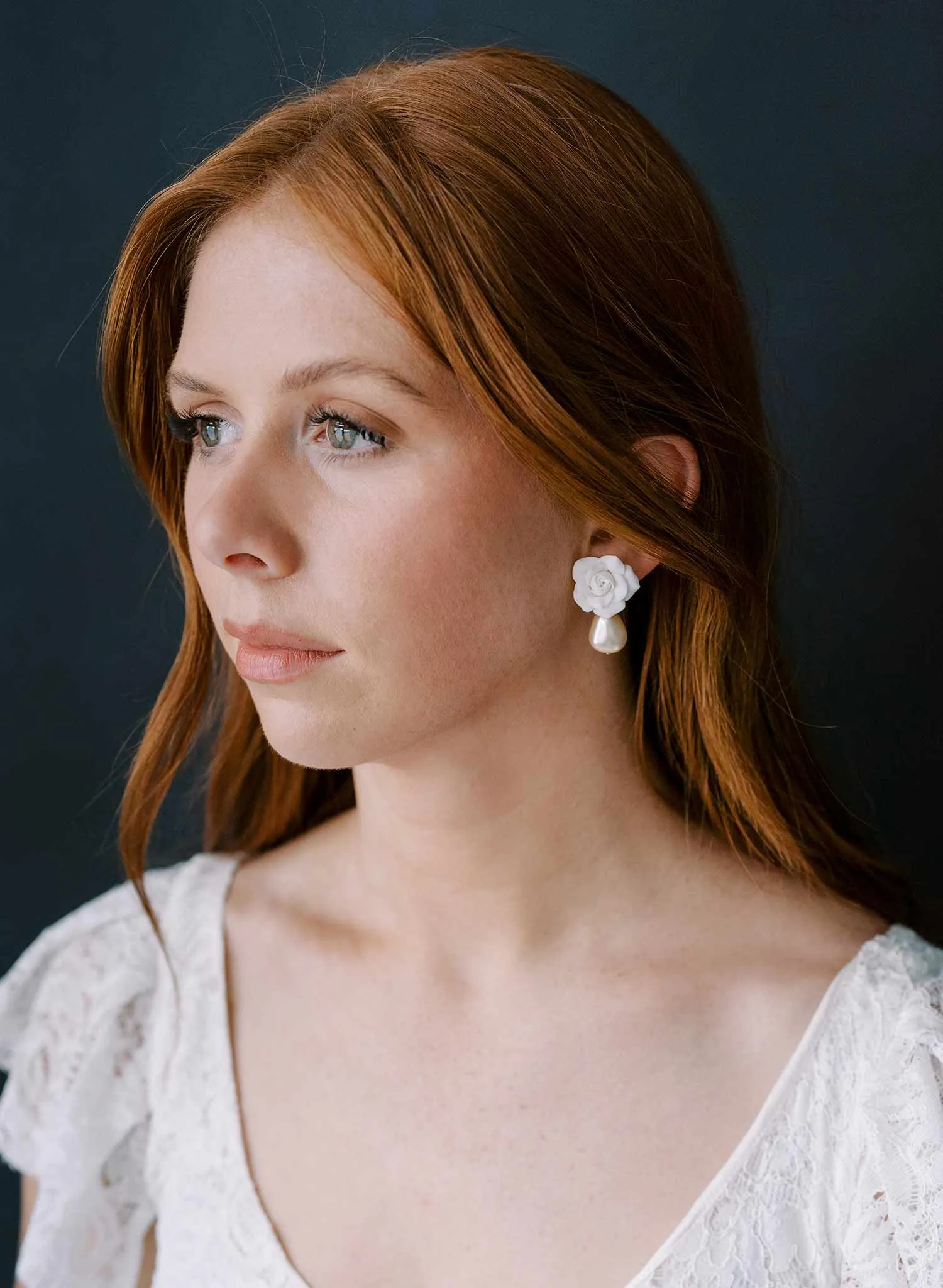 Handmade rose and pearl drop earrings - Style #2311