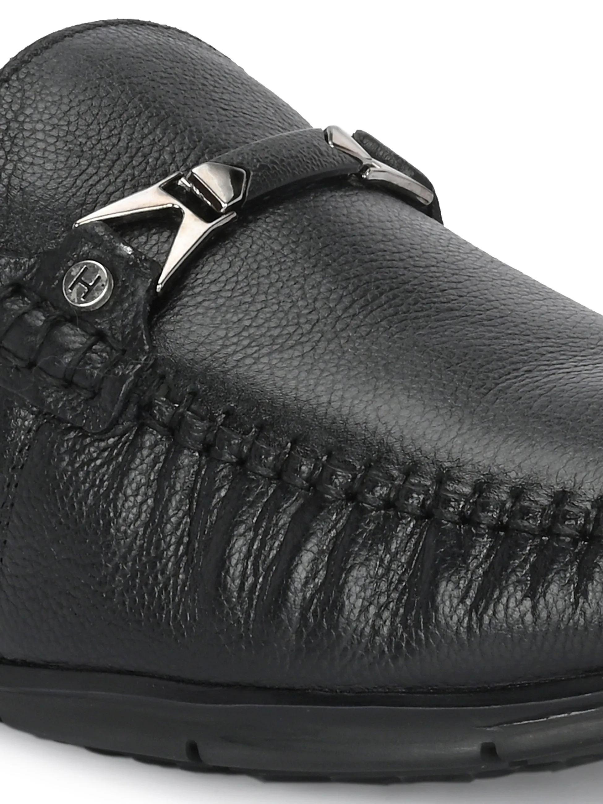 Hitz Men's Black Leather Casual loafers