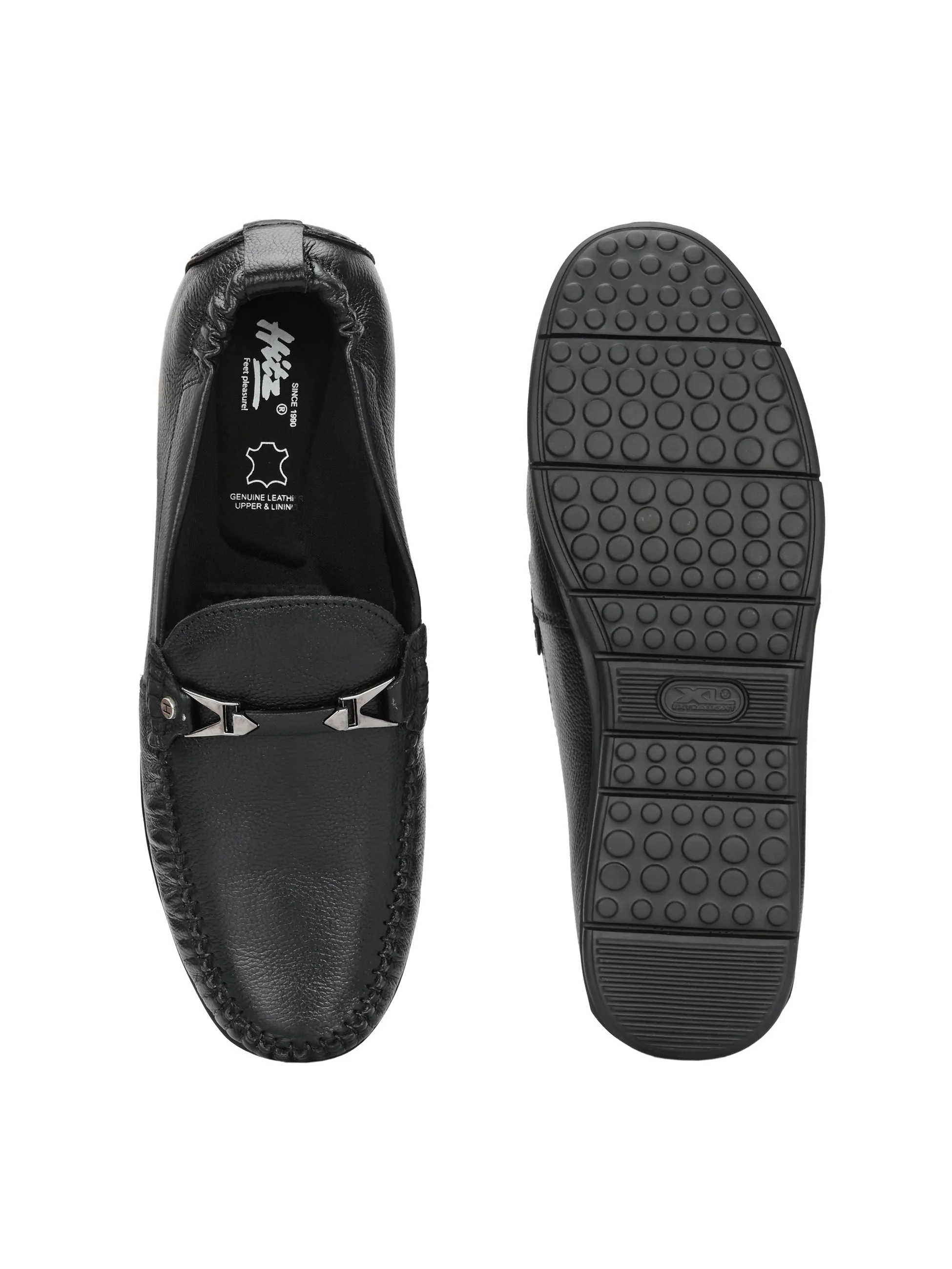 Hitz Men's Black Leather Casual loafers