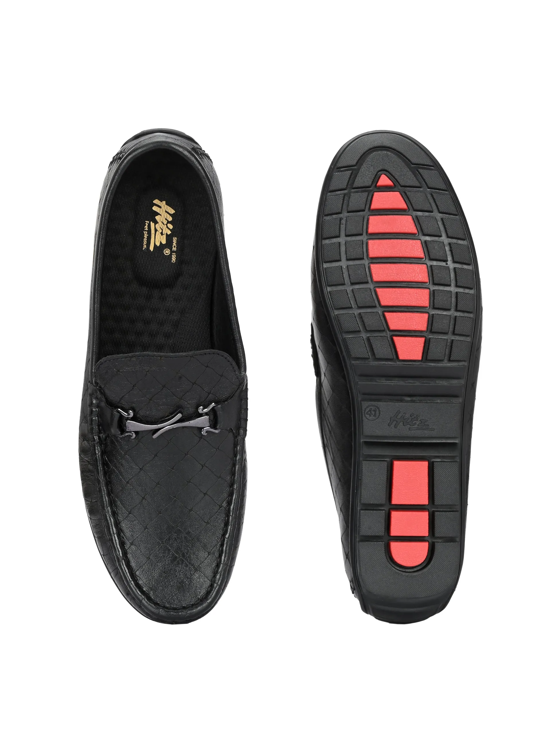 Hitz Men's Black Leather Casual loafers