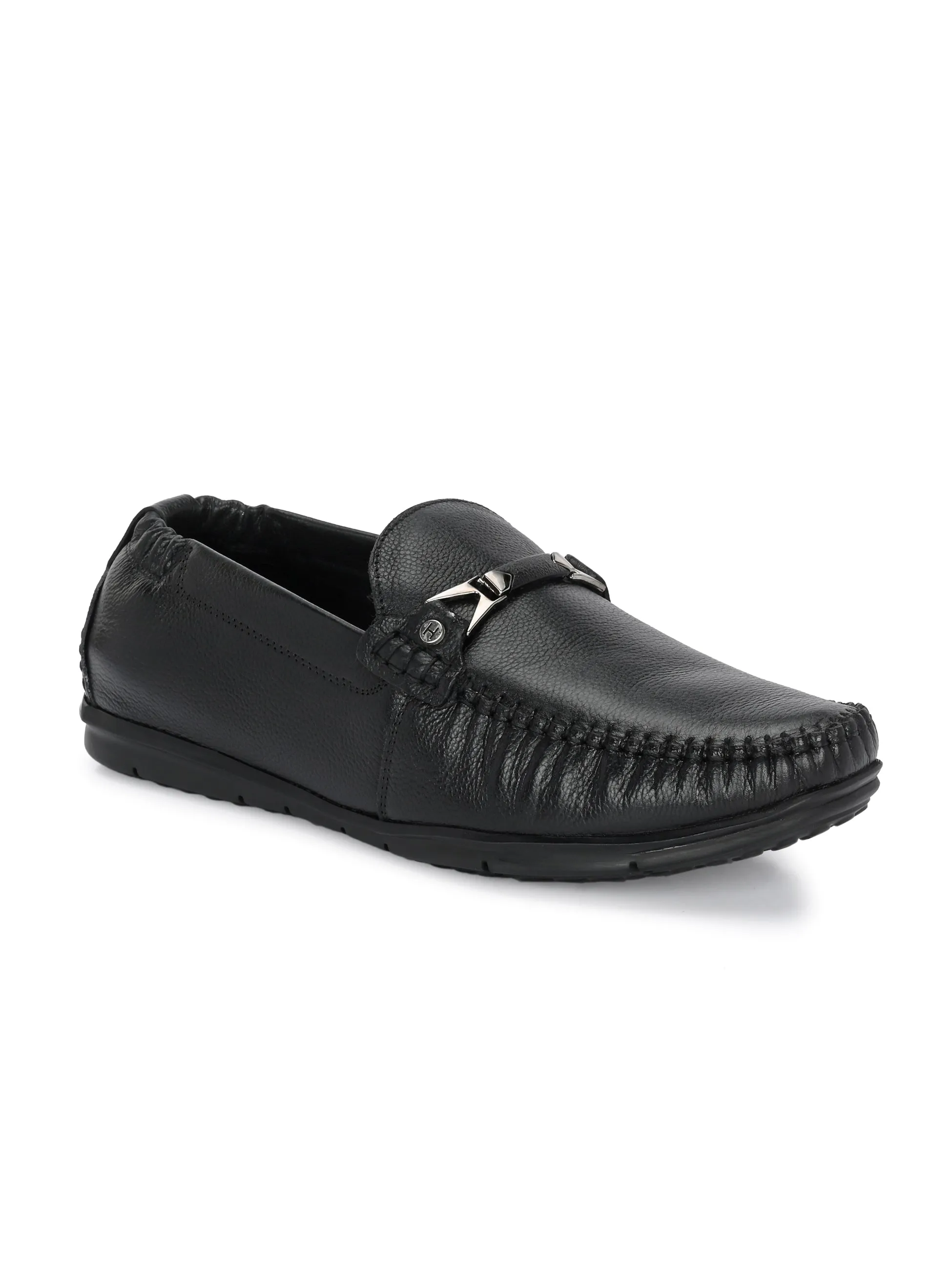 Hitz Men's Black Leather Casual loafers
