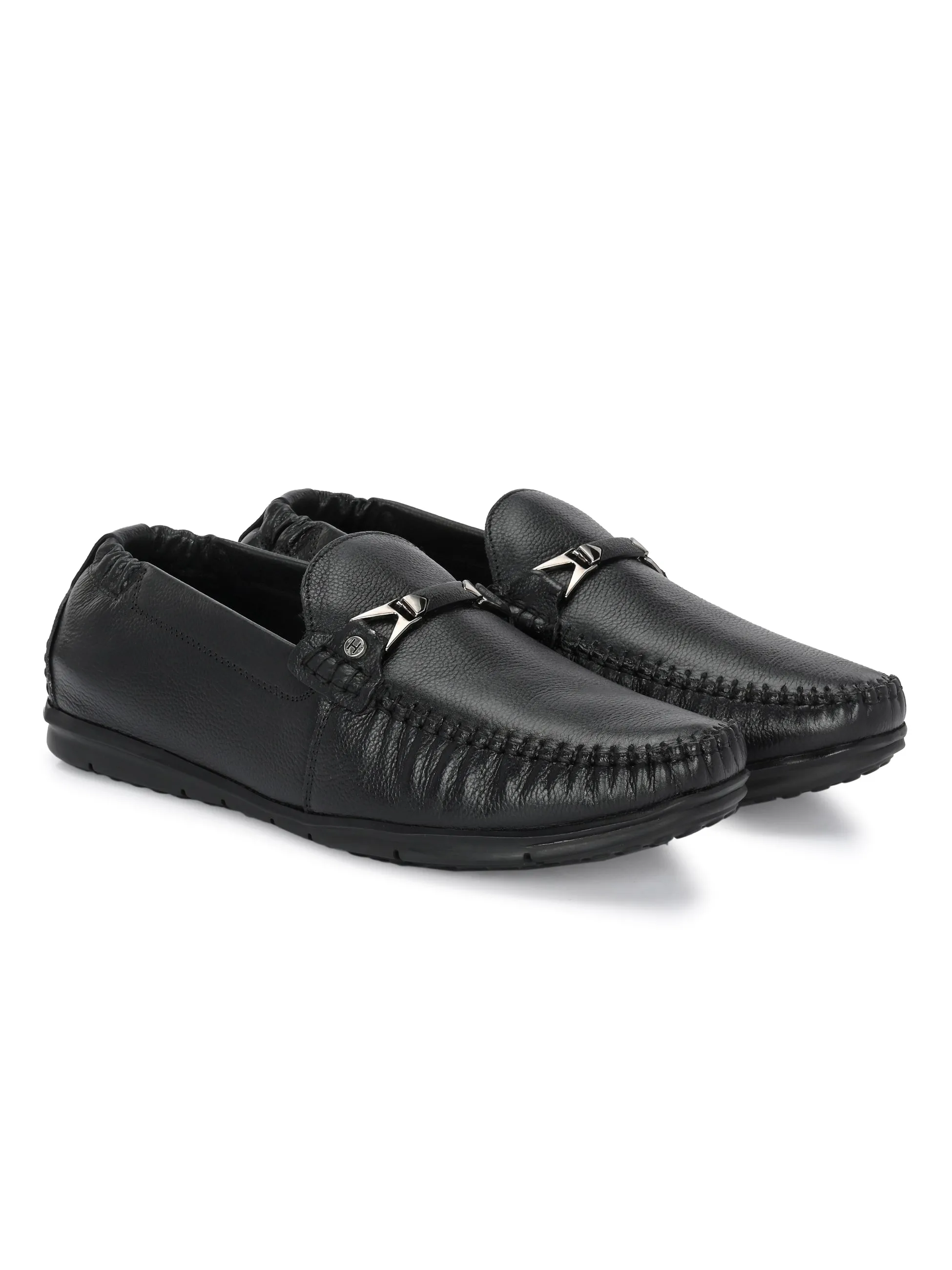 Hitz Men's Black Leather Casual loafers