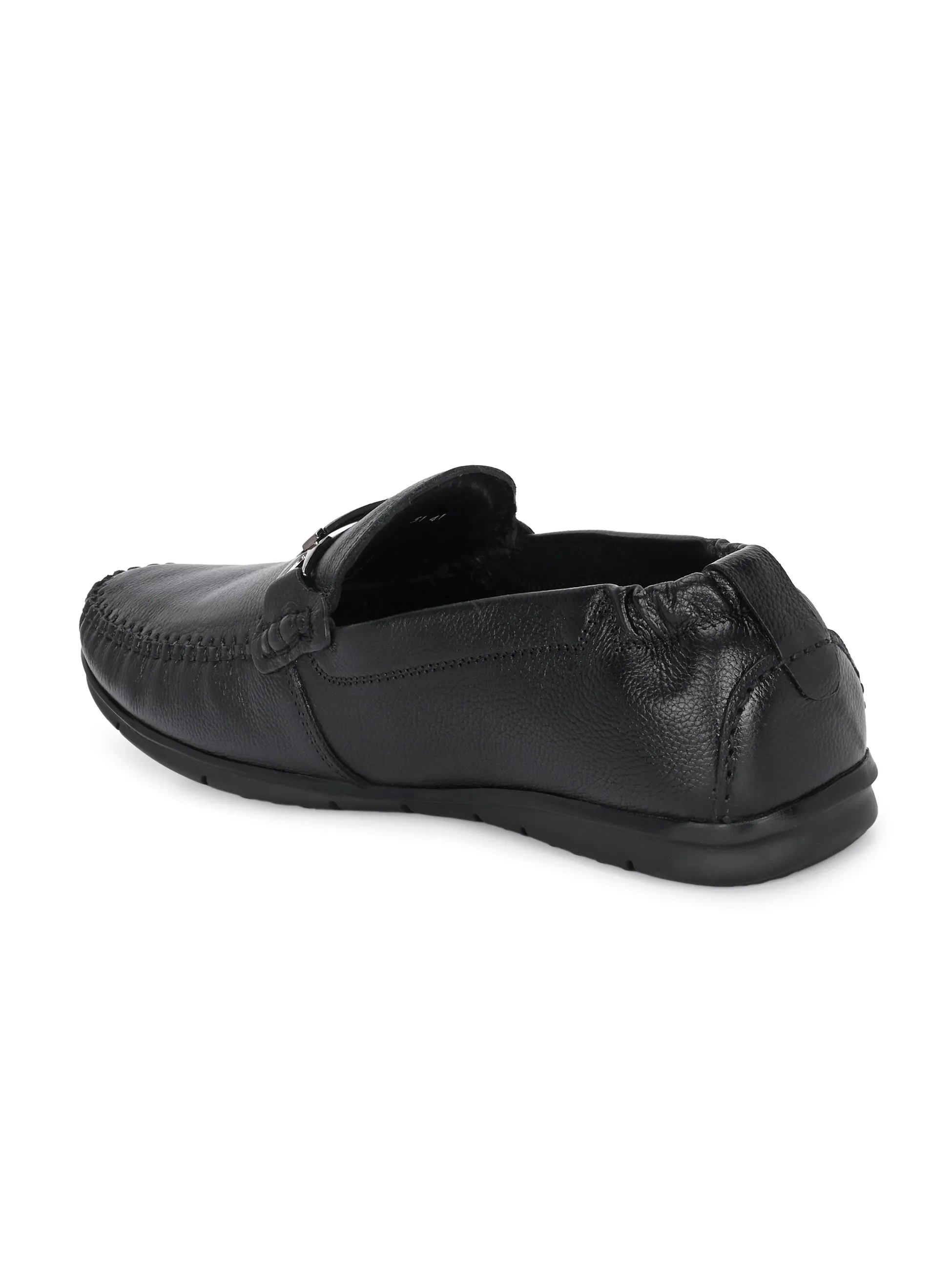 Hitz Men's Black Leather Casual loafers