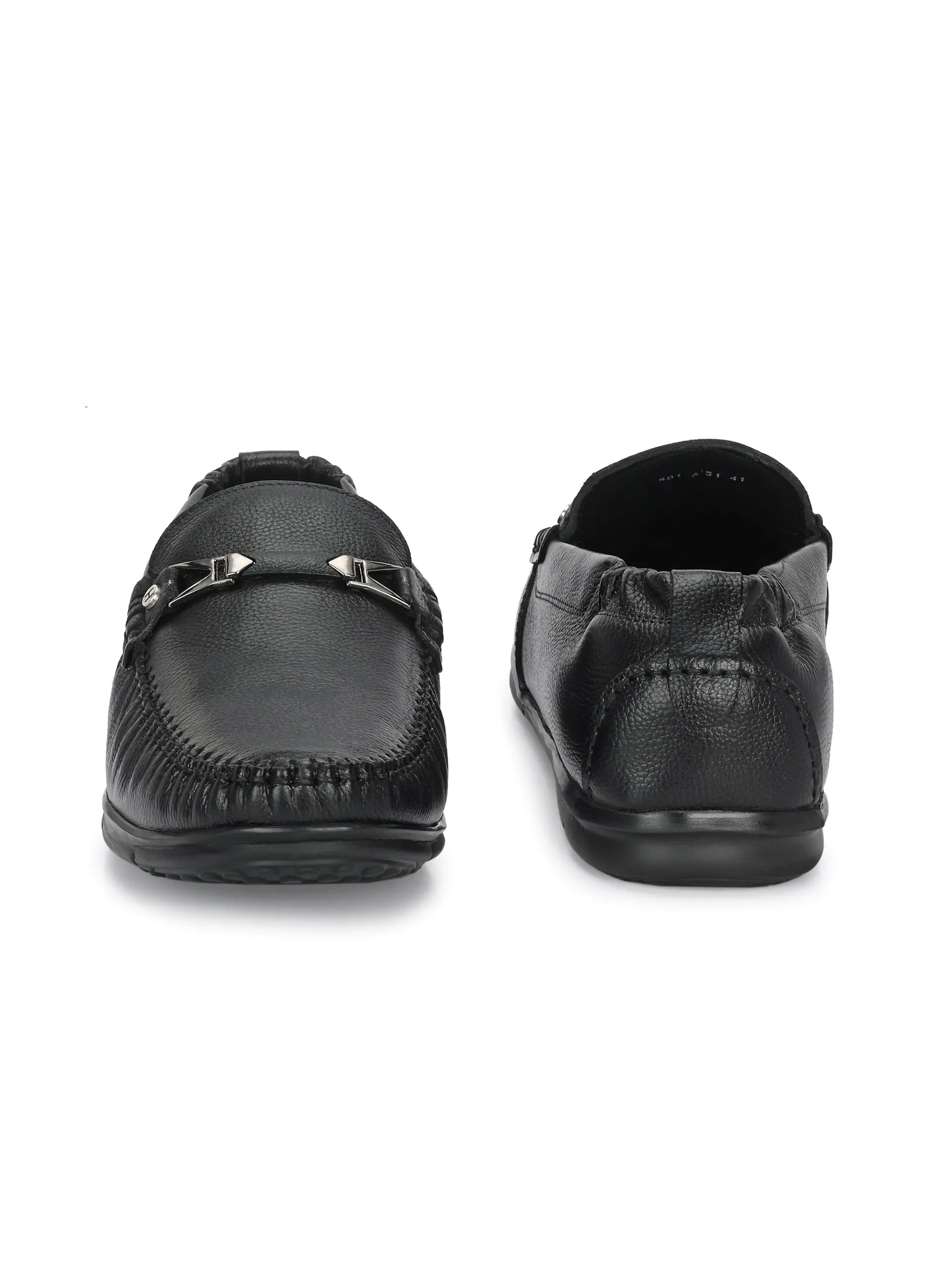 Hitz Men's Black Leather Casual loafers