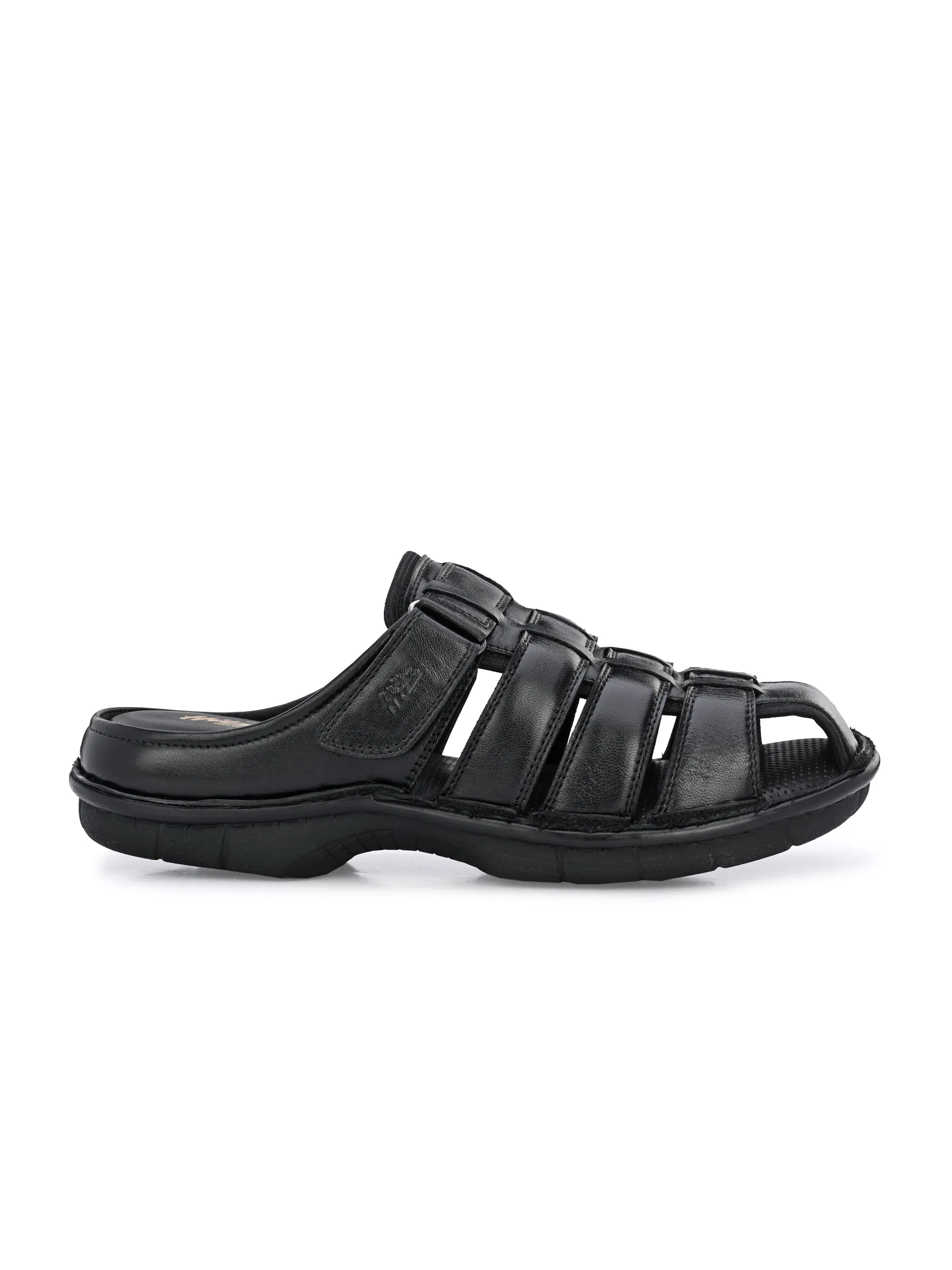 Hitz Men's Black Leather Comfort Slippers