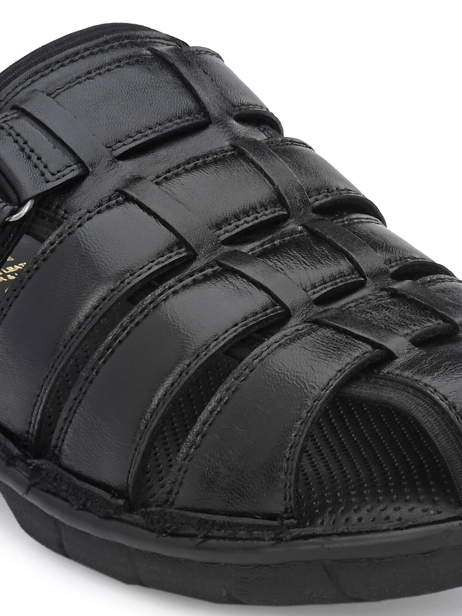Hitz Men's Black Leather Comfort Slippers