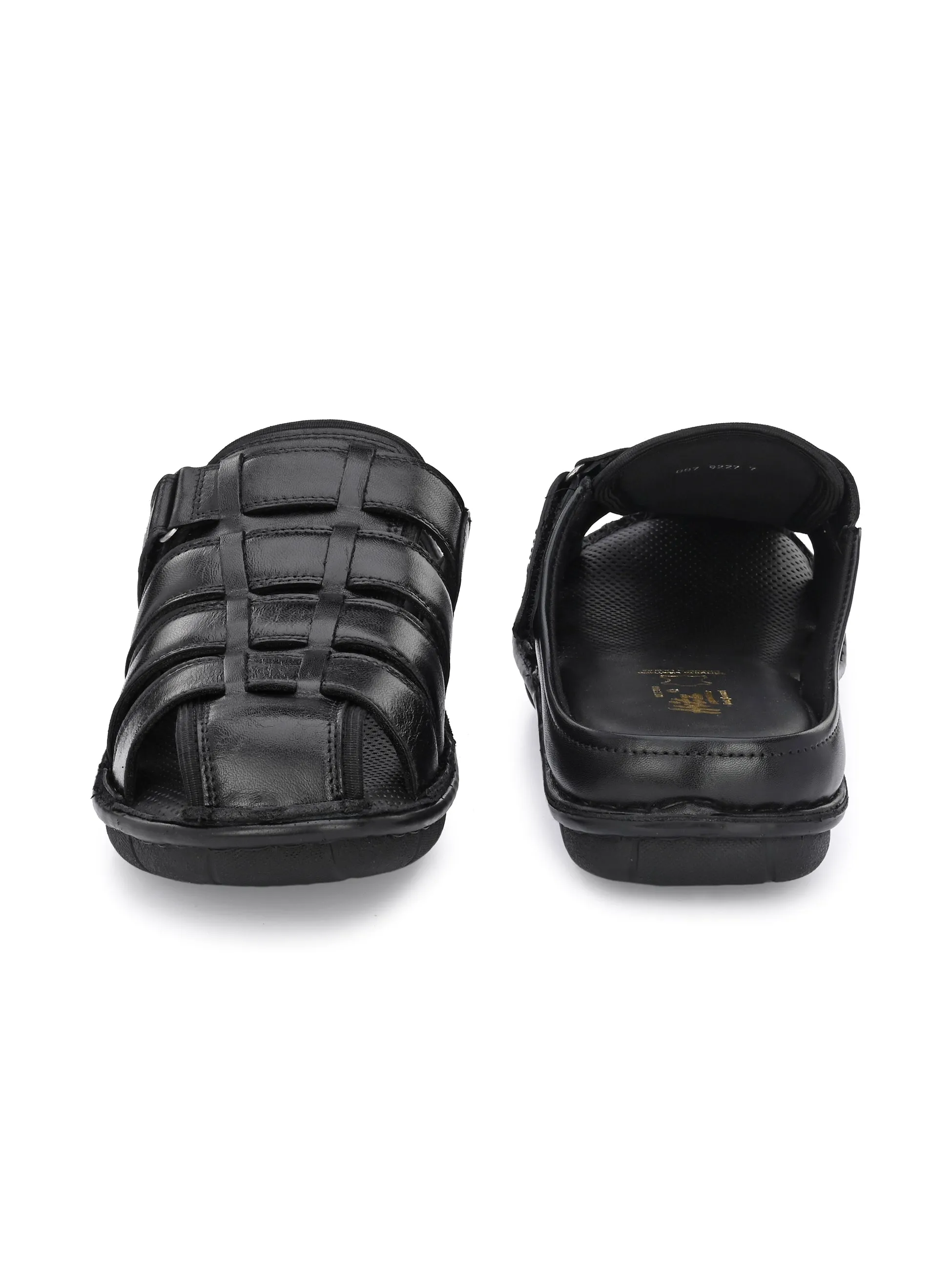 Hitz Men's Black Leather Comfort Slippers