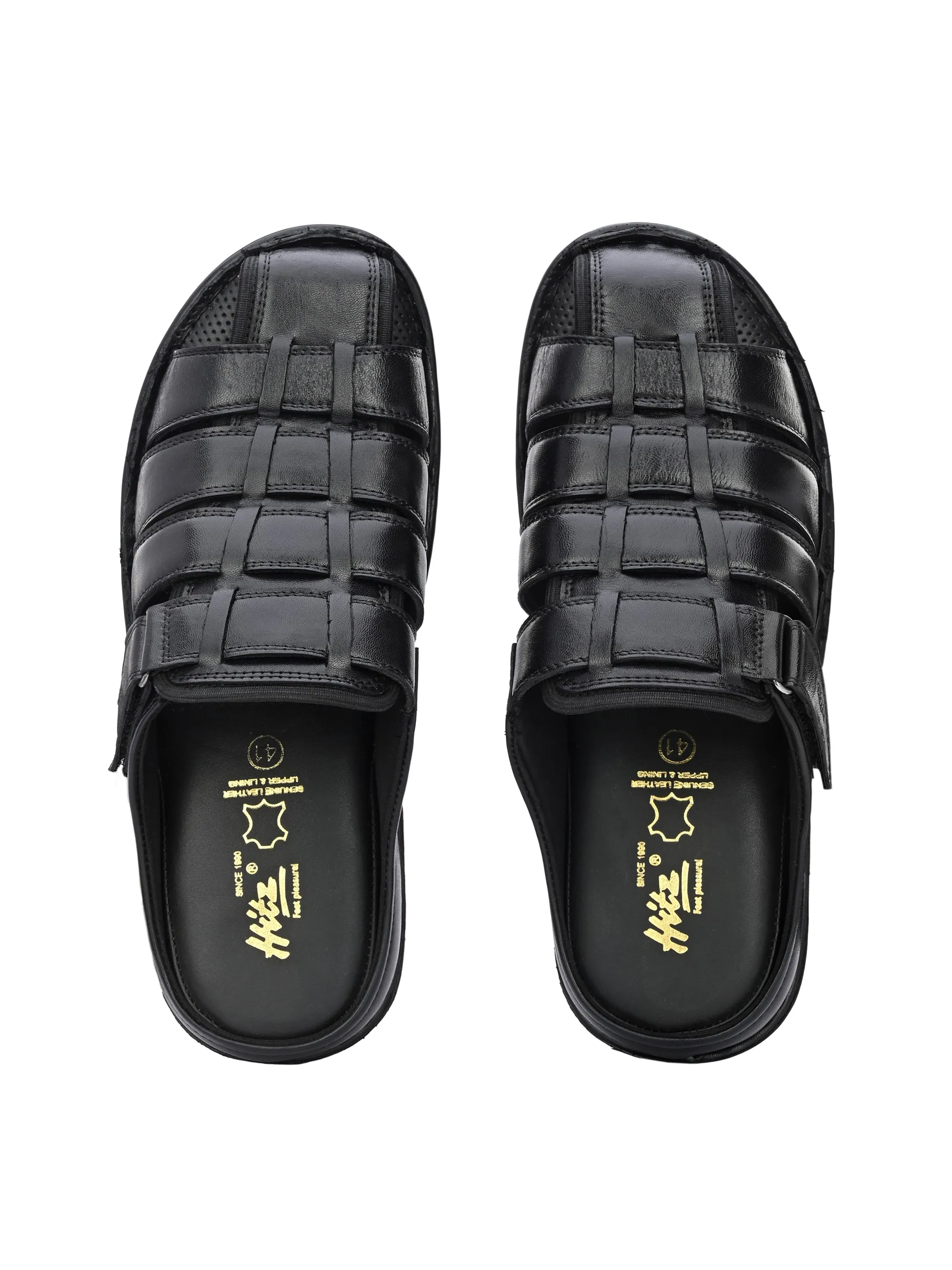 Hitz Men's Black Leather Comfort Slippers