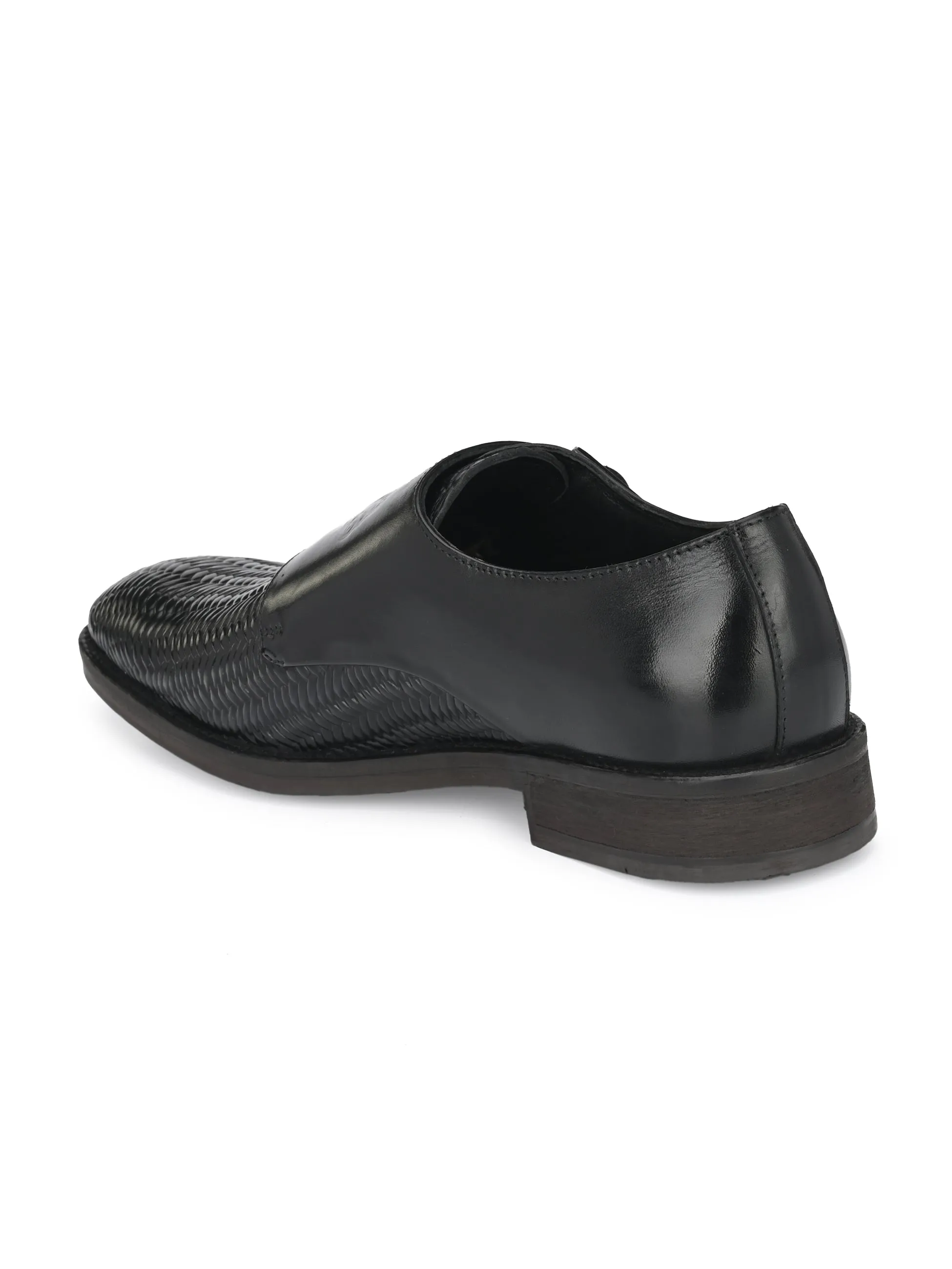 Hitz Men's Black Leather Double Strap Monk Shoes