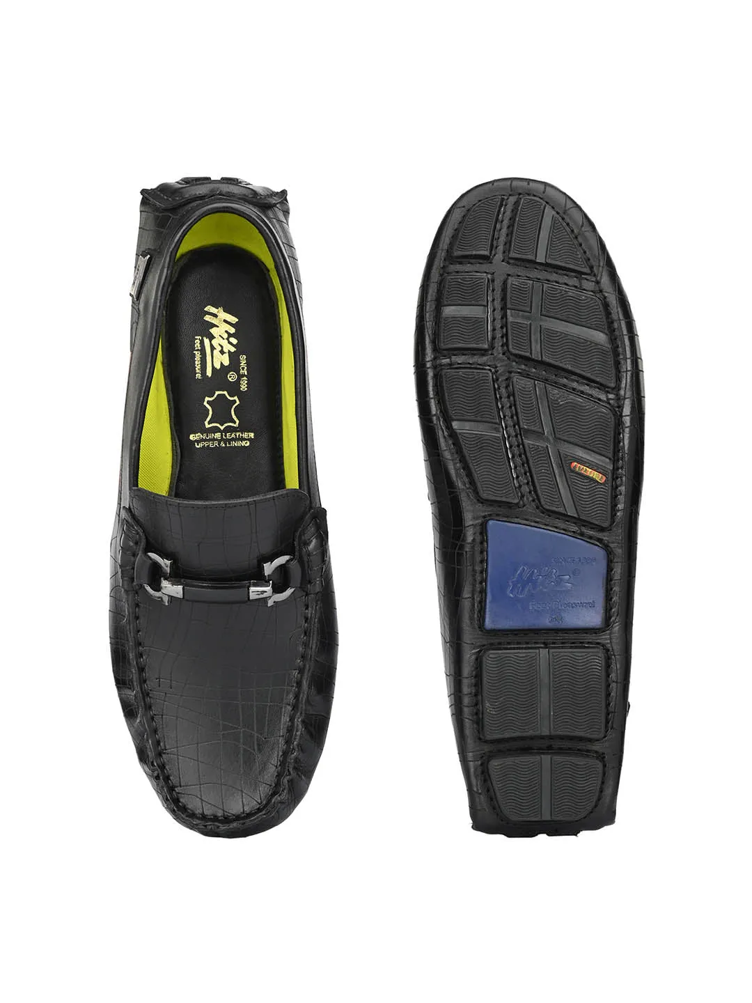 Hitz Men's Black Leather Slip On Loafer Shoes