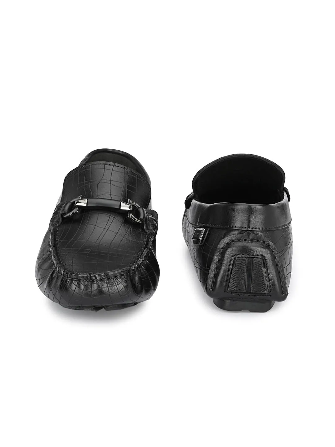 Hitz Men's Black Leather Slip On Loafer Shoes