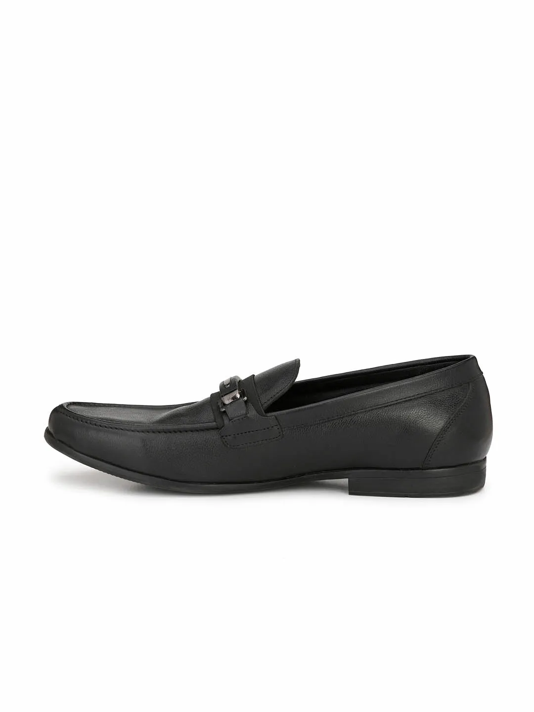 Hitz Men's Black Slip-On Comfort Leather Shoes