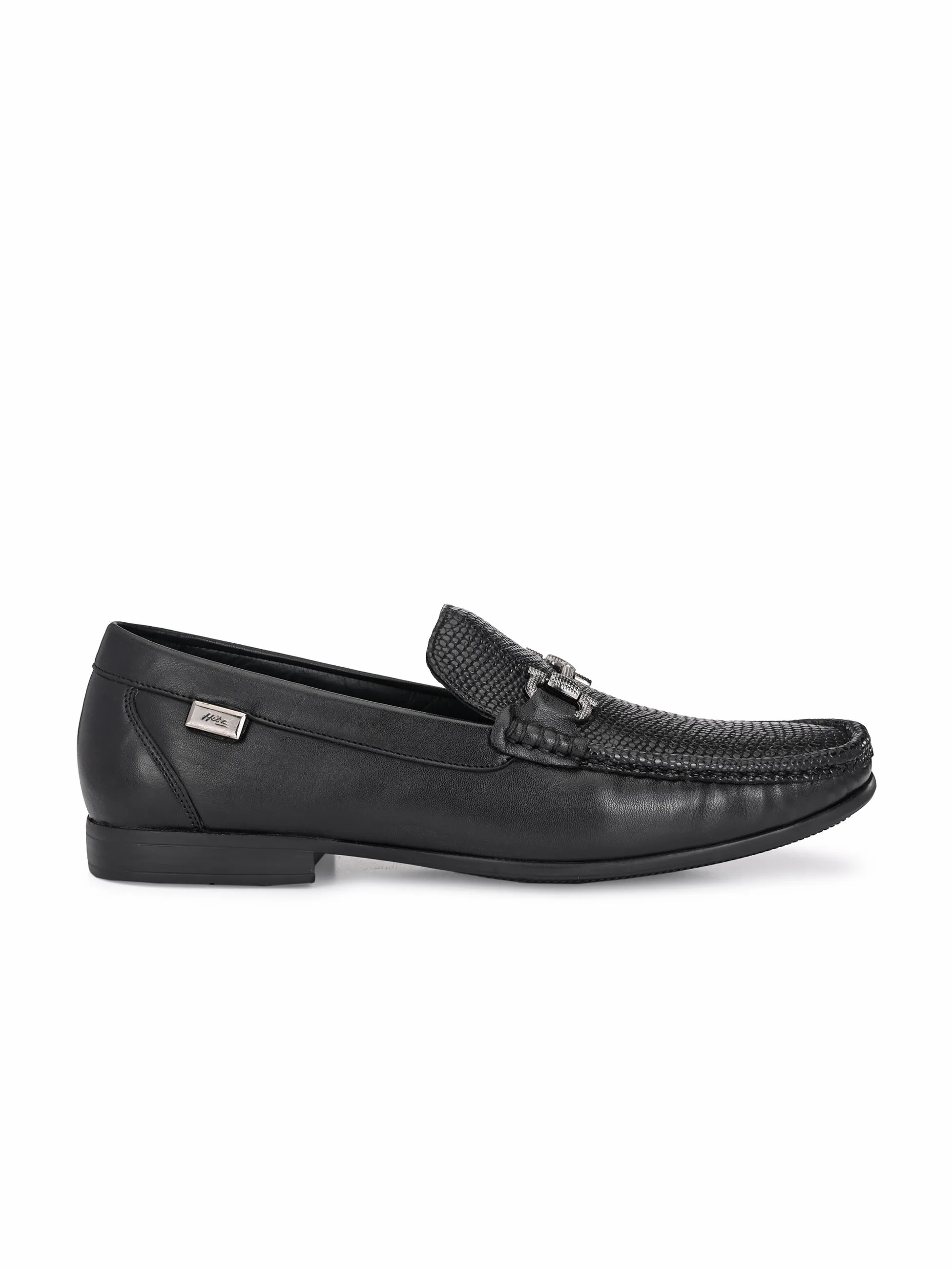 Hitz Men's Black Slip-On Leather Comfort Shoes