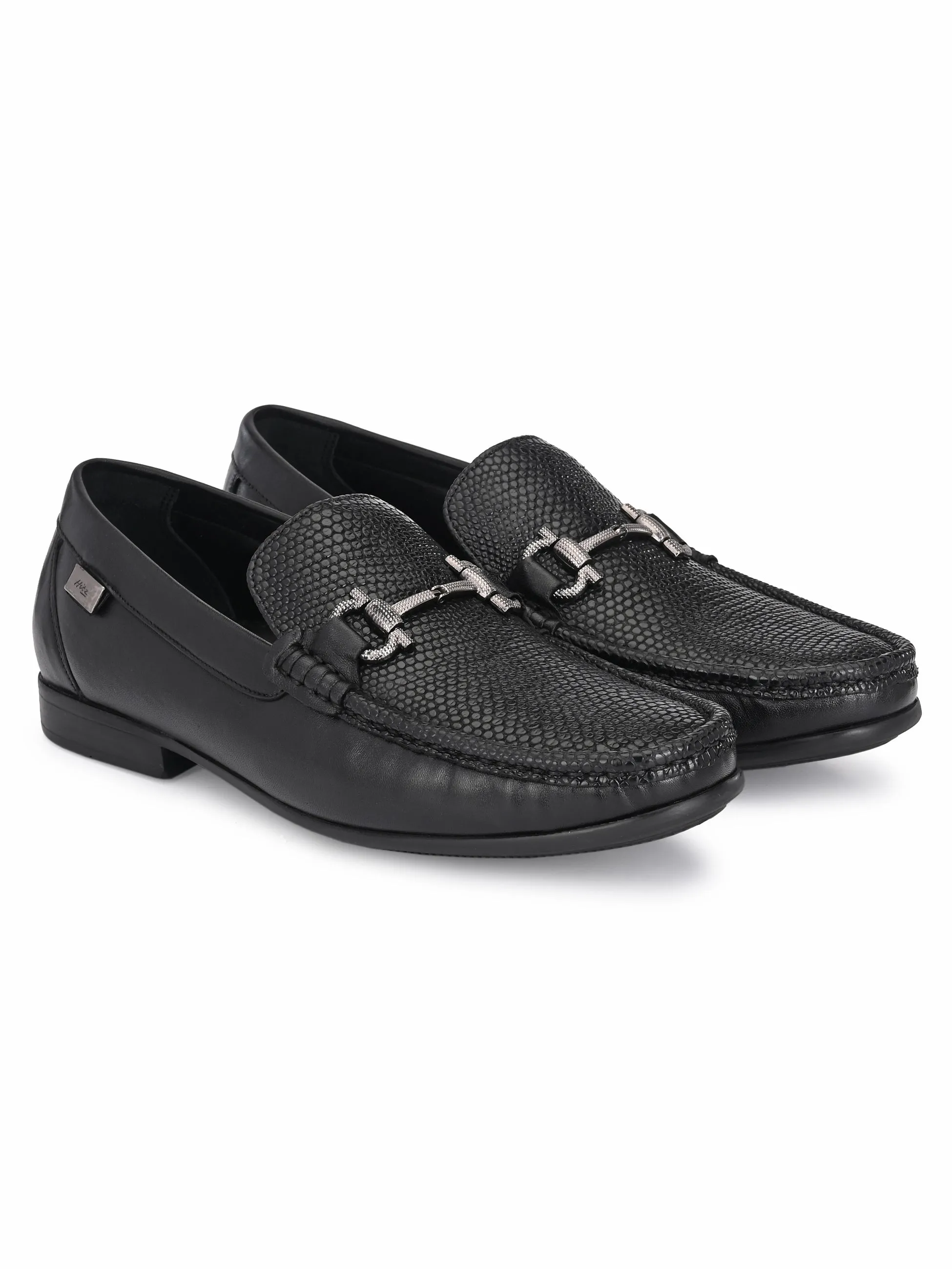 Hitz Men's Black Slip-On Leather Comfort Shoes