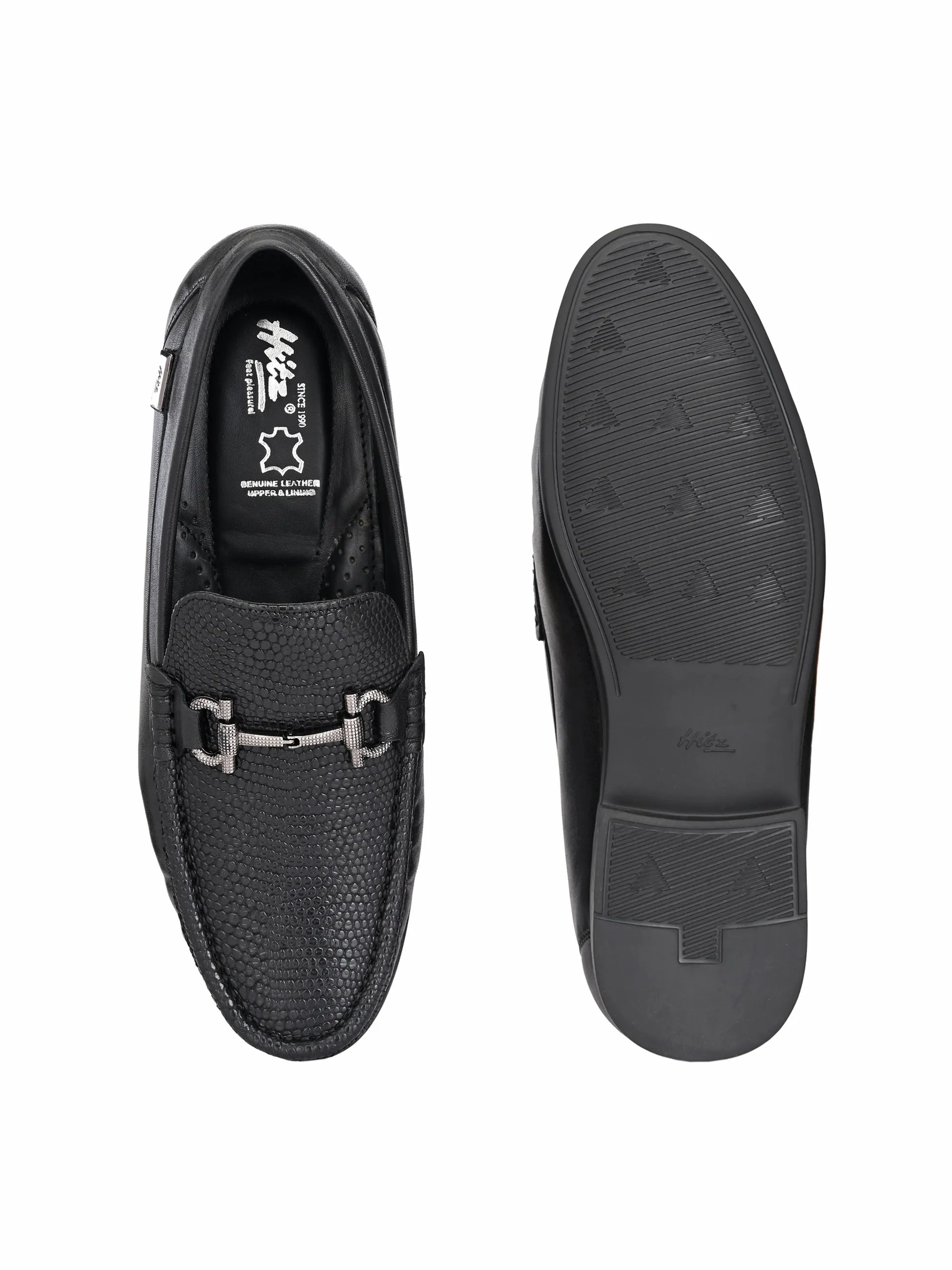 Hitz Men's Black Slip-On Leather Comfort Shoes