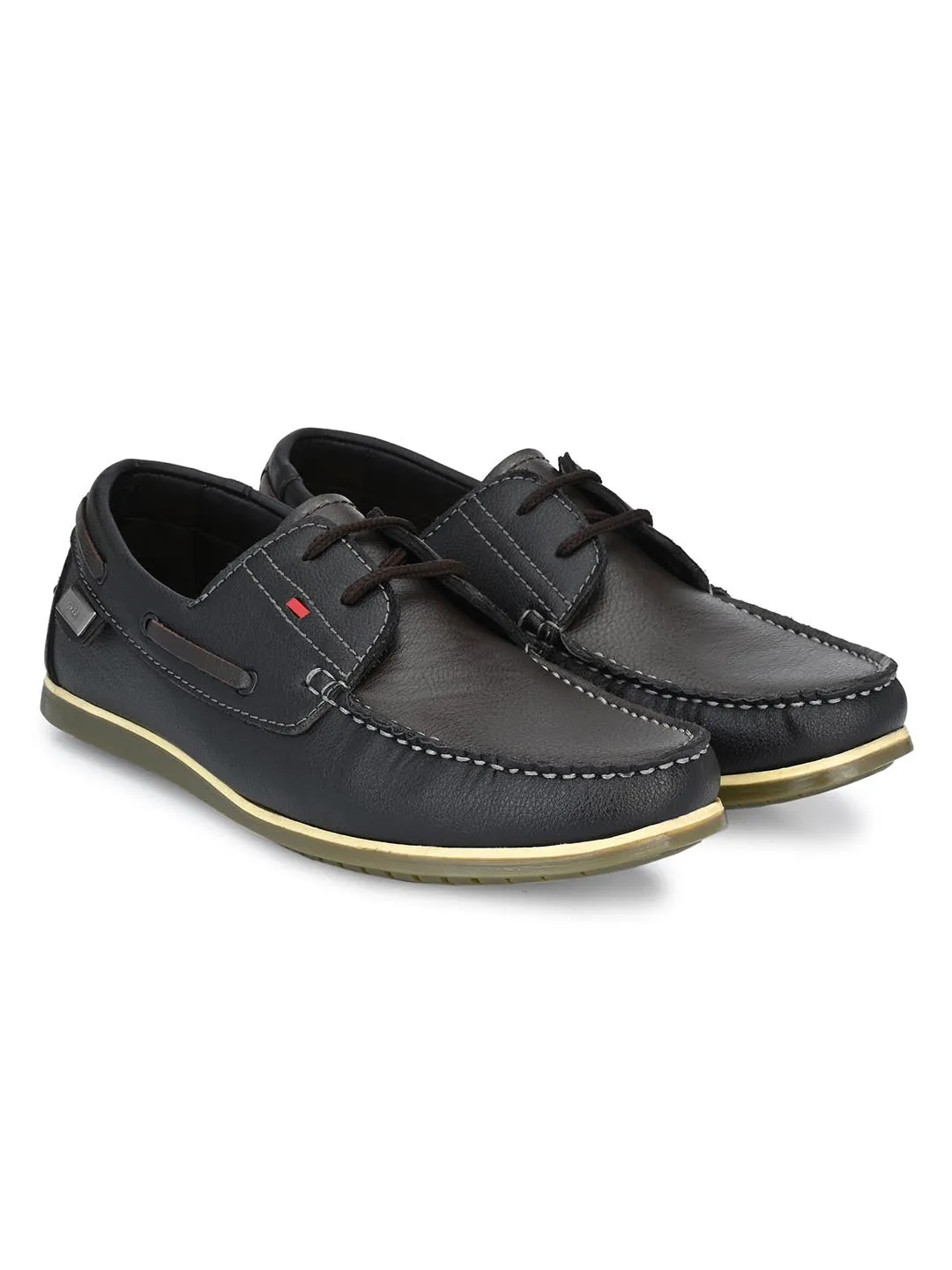 Hitz Men's Black Synthetic Slip-On Casual Boat Shoes