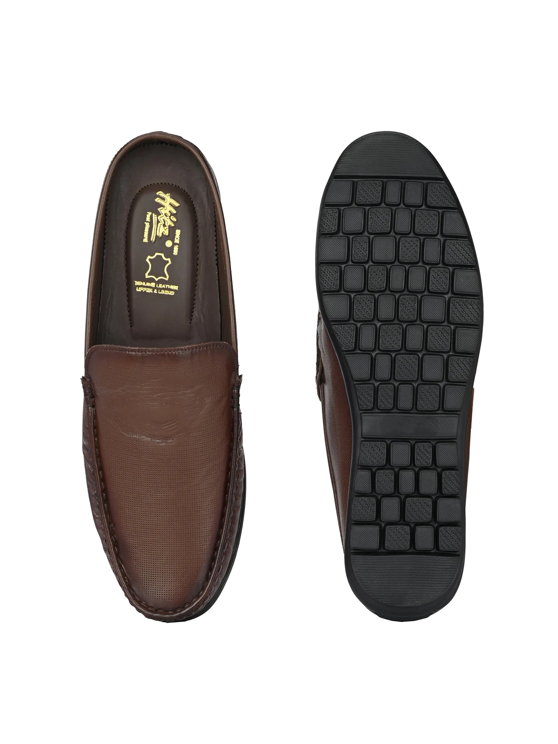 Hitz Men's Brown Leather Half Shoes Flat Mule Loafers