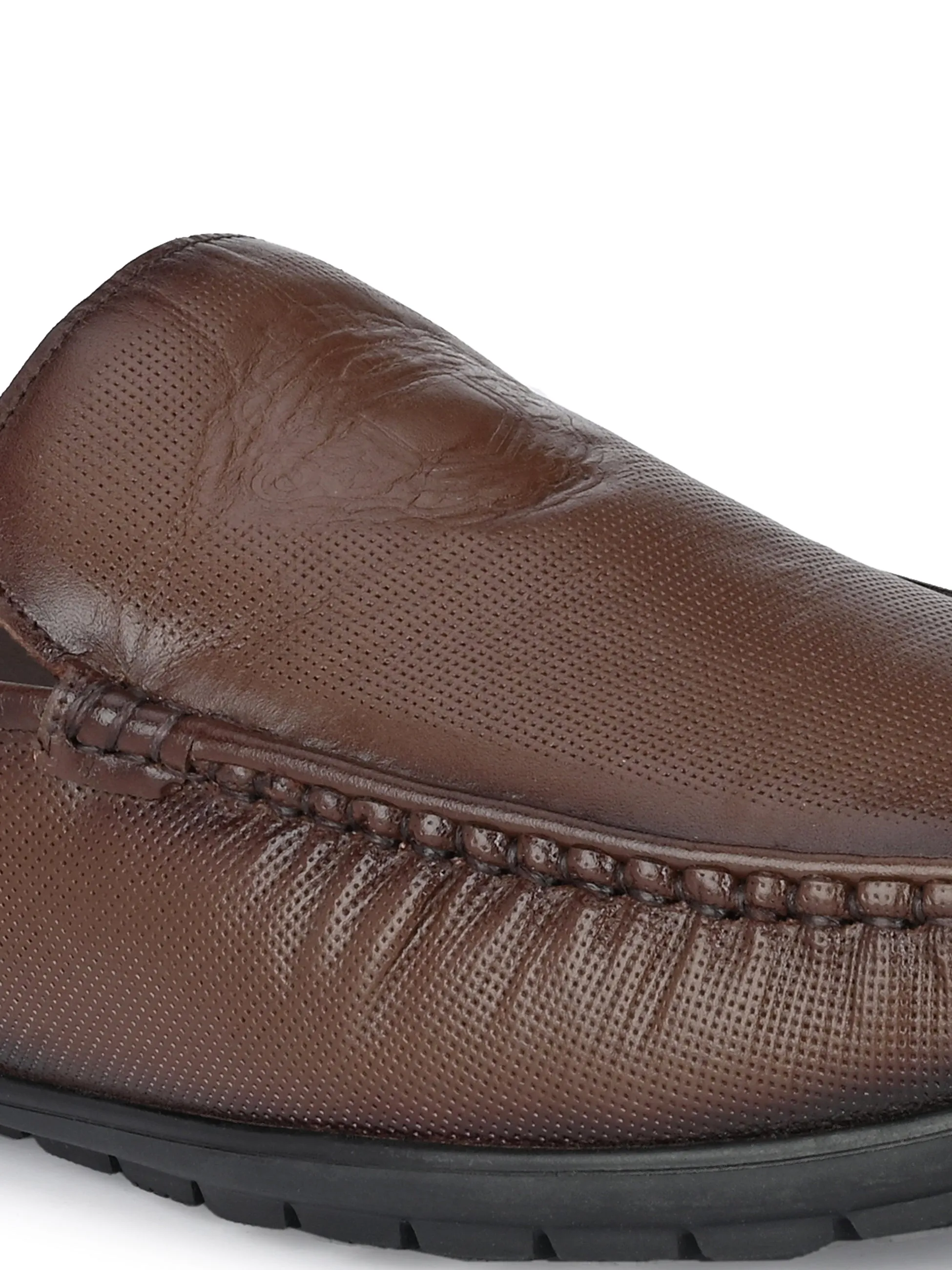 Hitz Men's Brown Leather Half Shoes Flat Mule Loafers