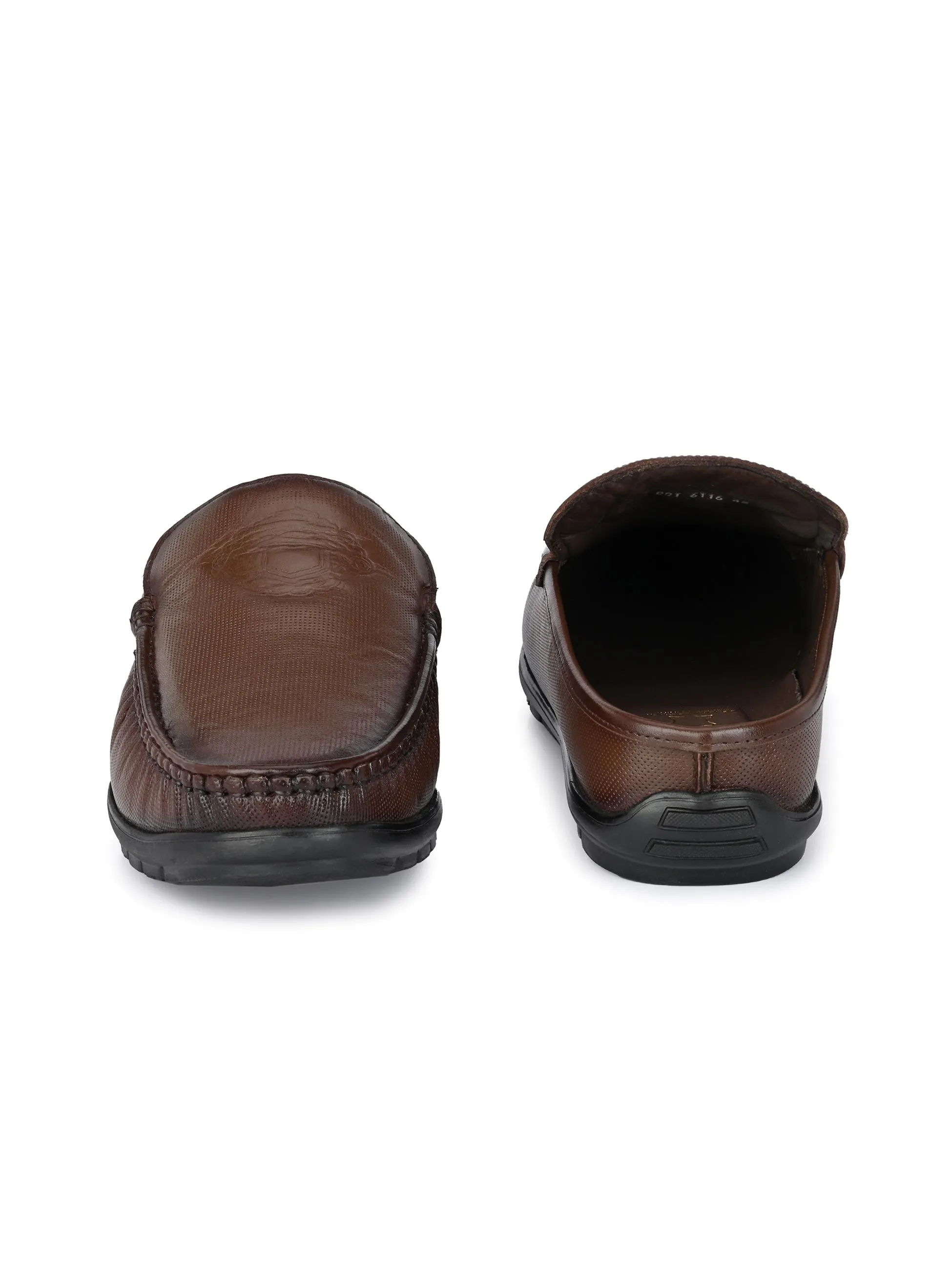 Hitz Men's Brown Leather Half Shoes Flat Mule Loafers