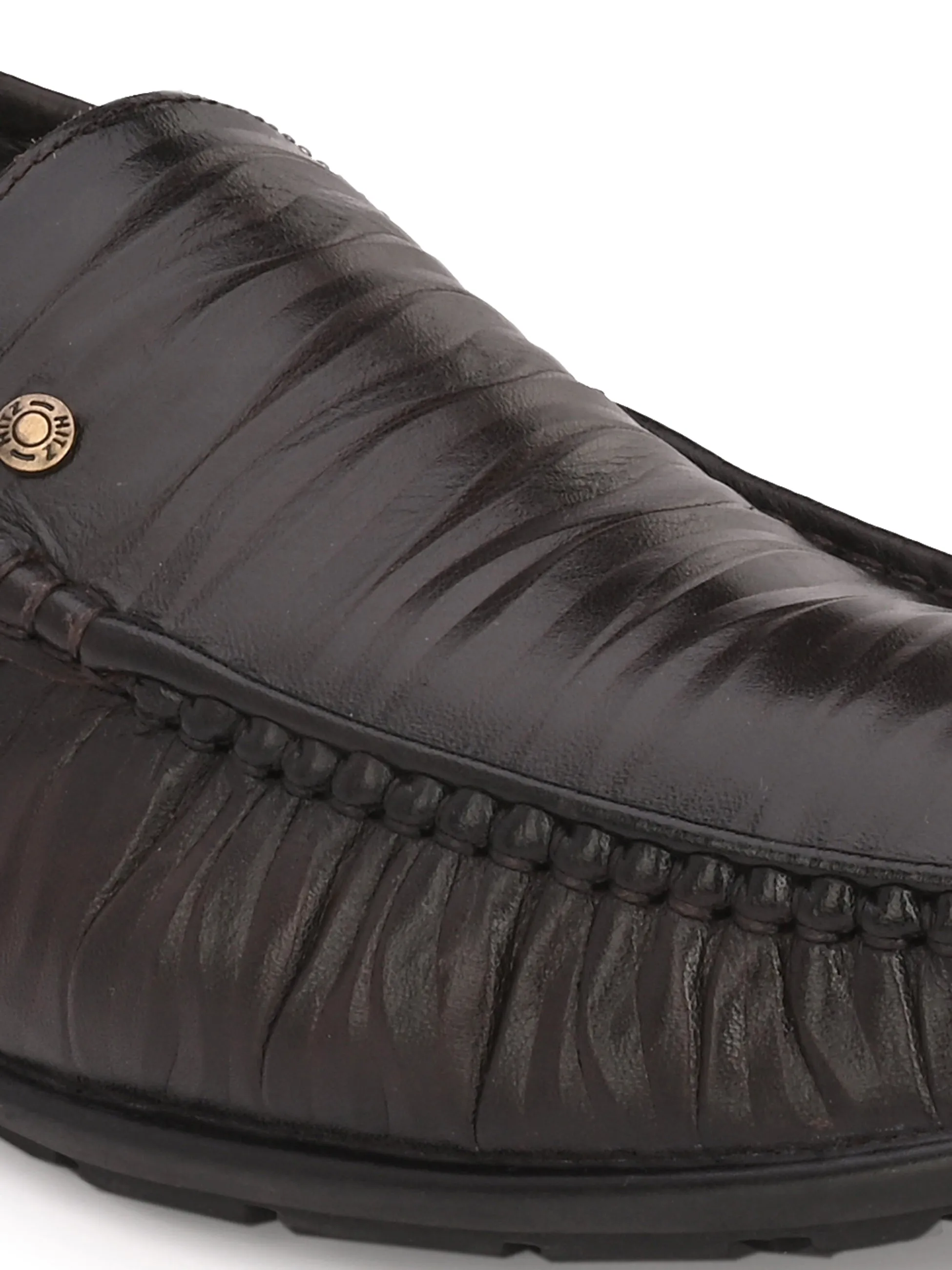 Hitz Men's Brown Leather Slip-On Loafer Shoes