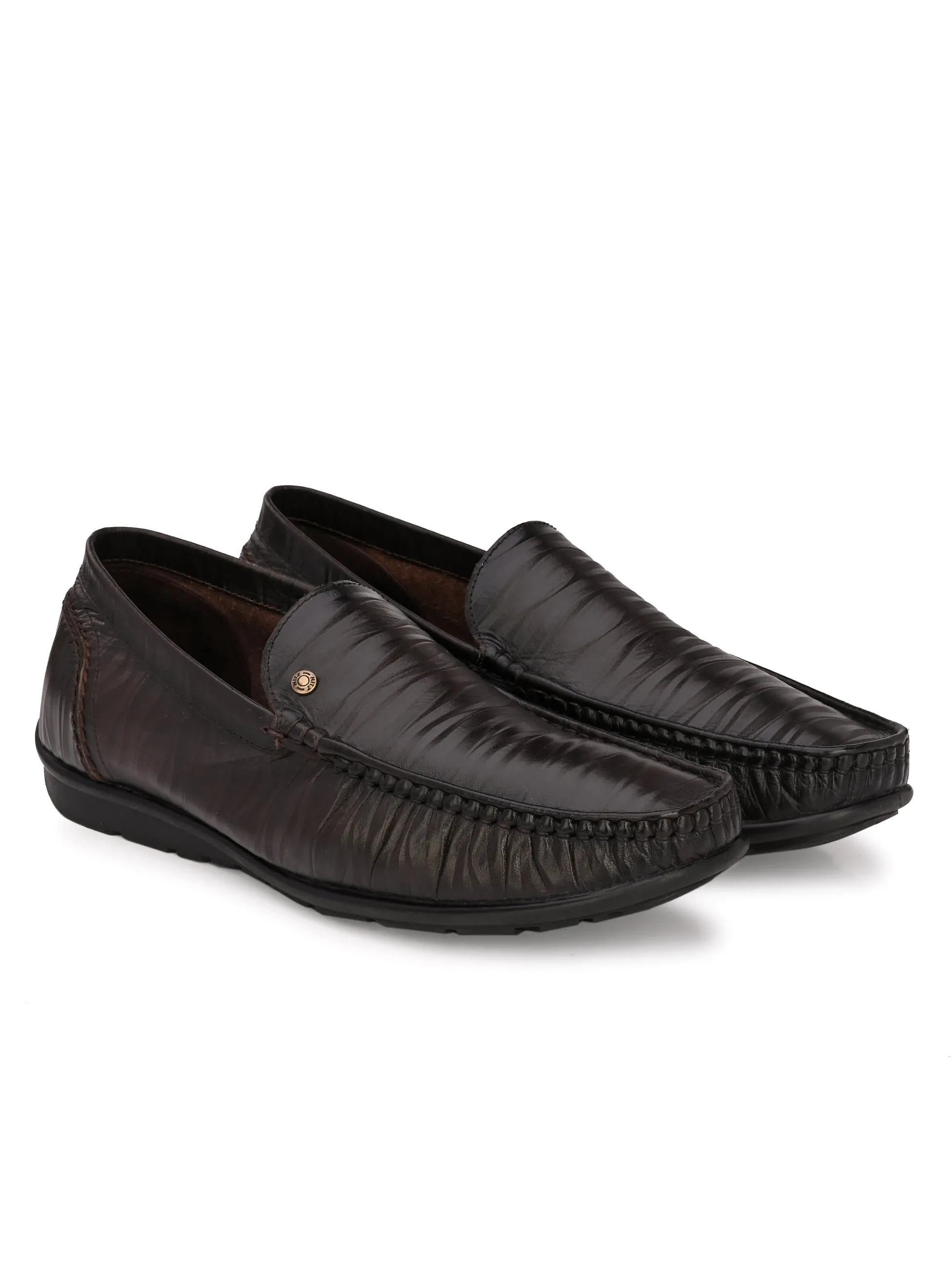Hitz Men's Brown Leather Slip-On Loafer Shoes