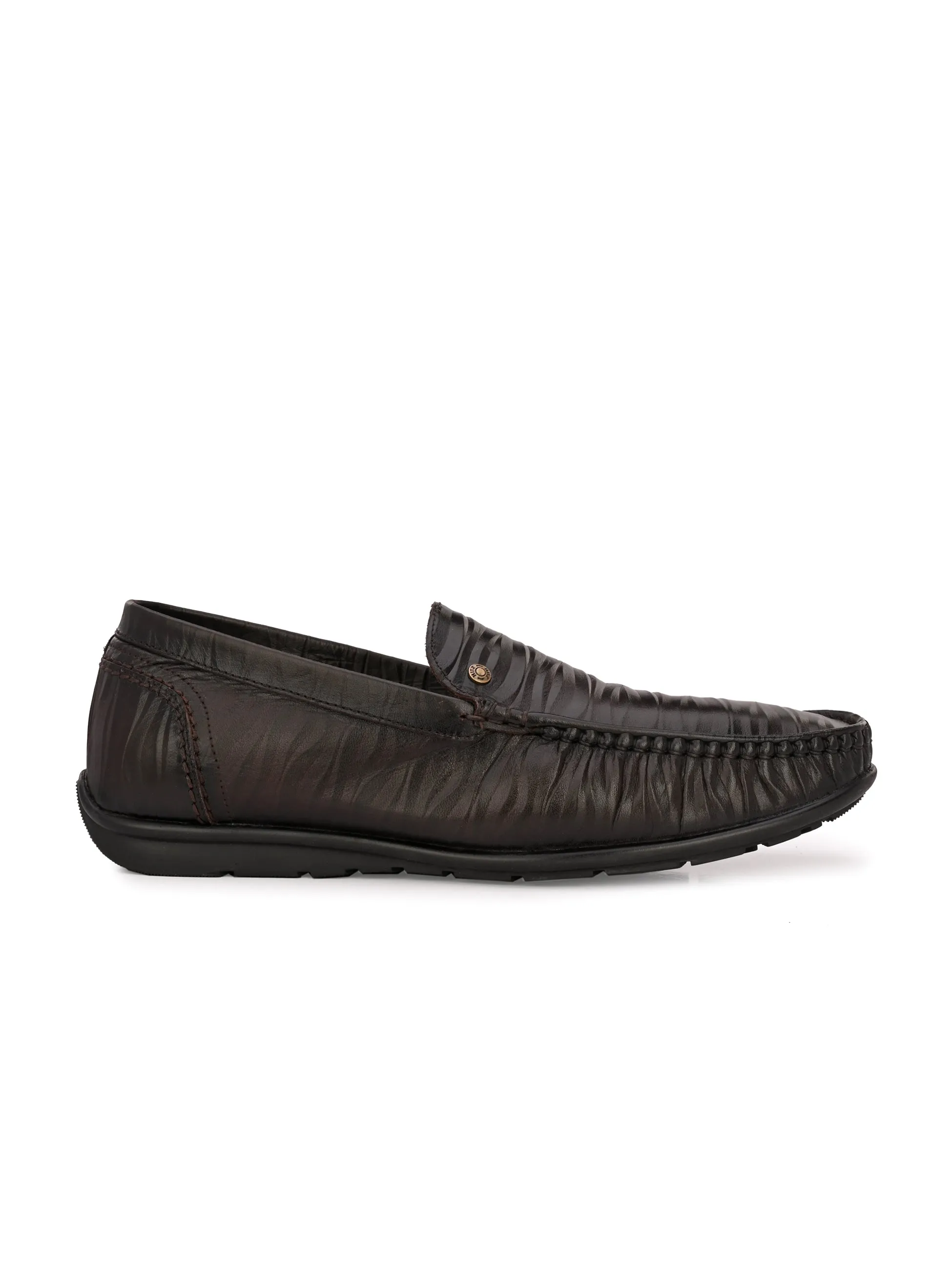 Hitz Men's Brown Leather Slip-On Loafer Shoes