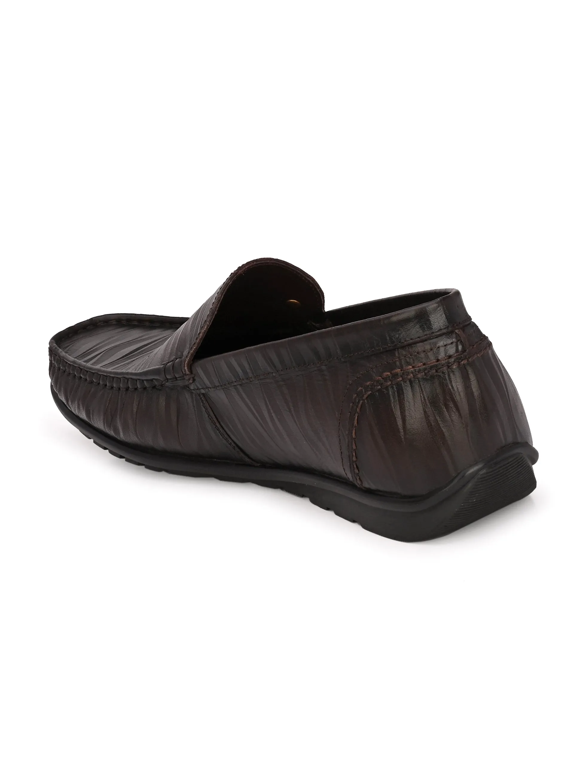 Hitz Men's Brown Leather Slip-On Loafer Shoes