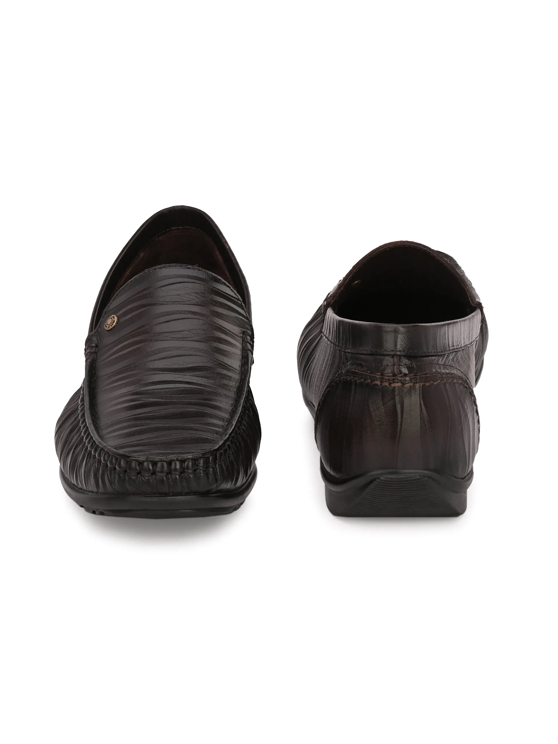 Hitz Men's Brown Leather Slip-On Loafer Shoes