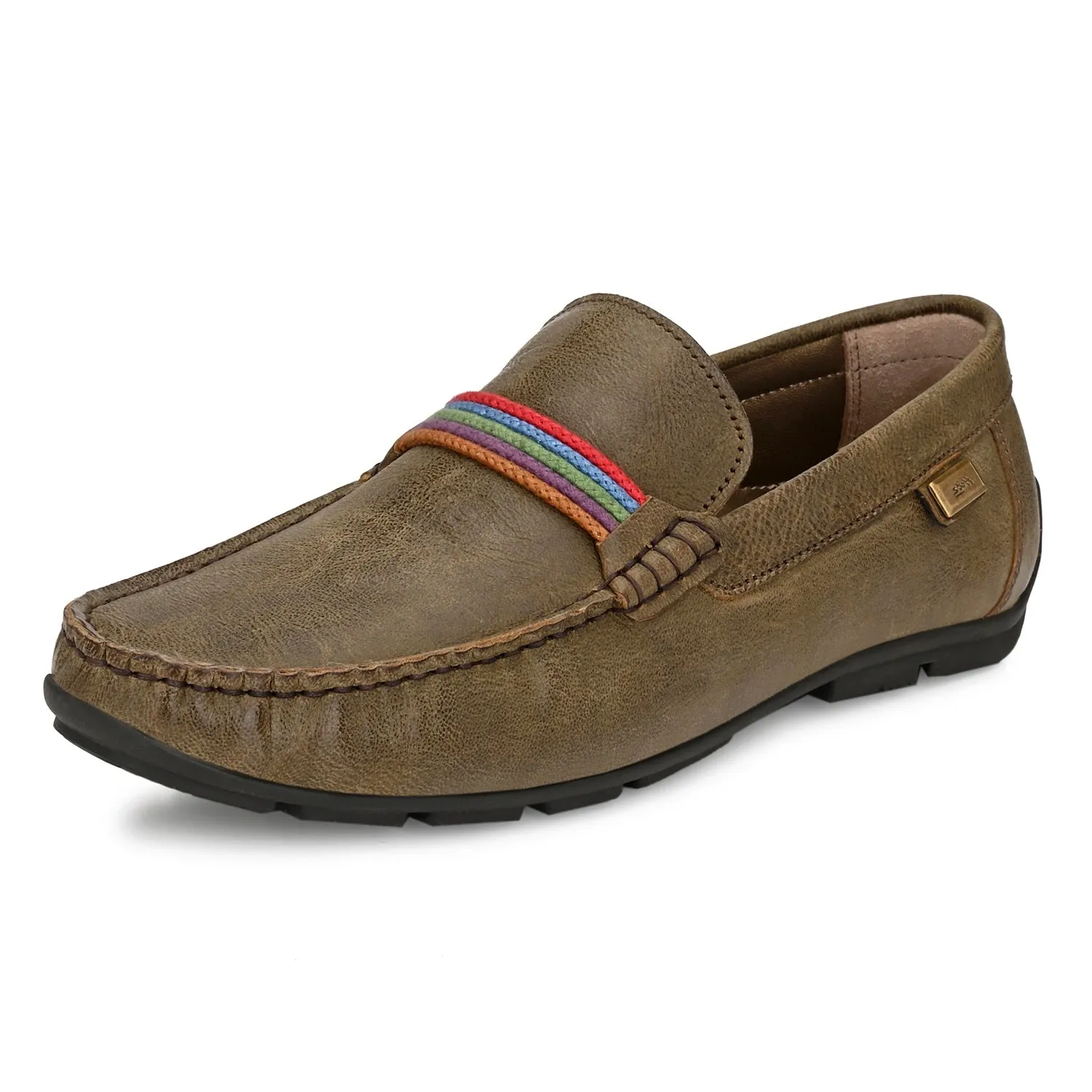 Hitz Men's Olive Leather Moccasins Loafer Shoes