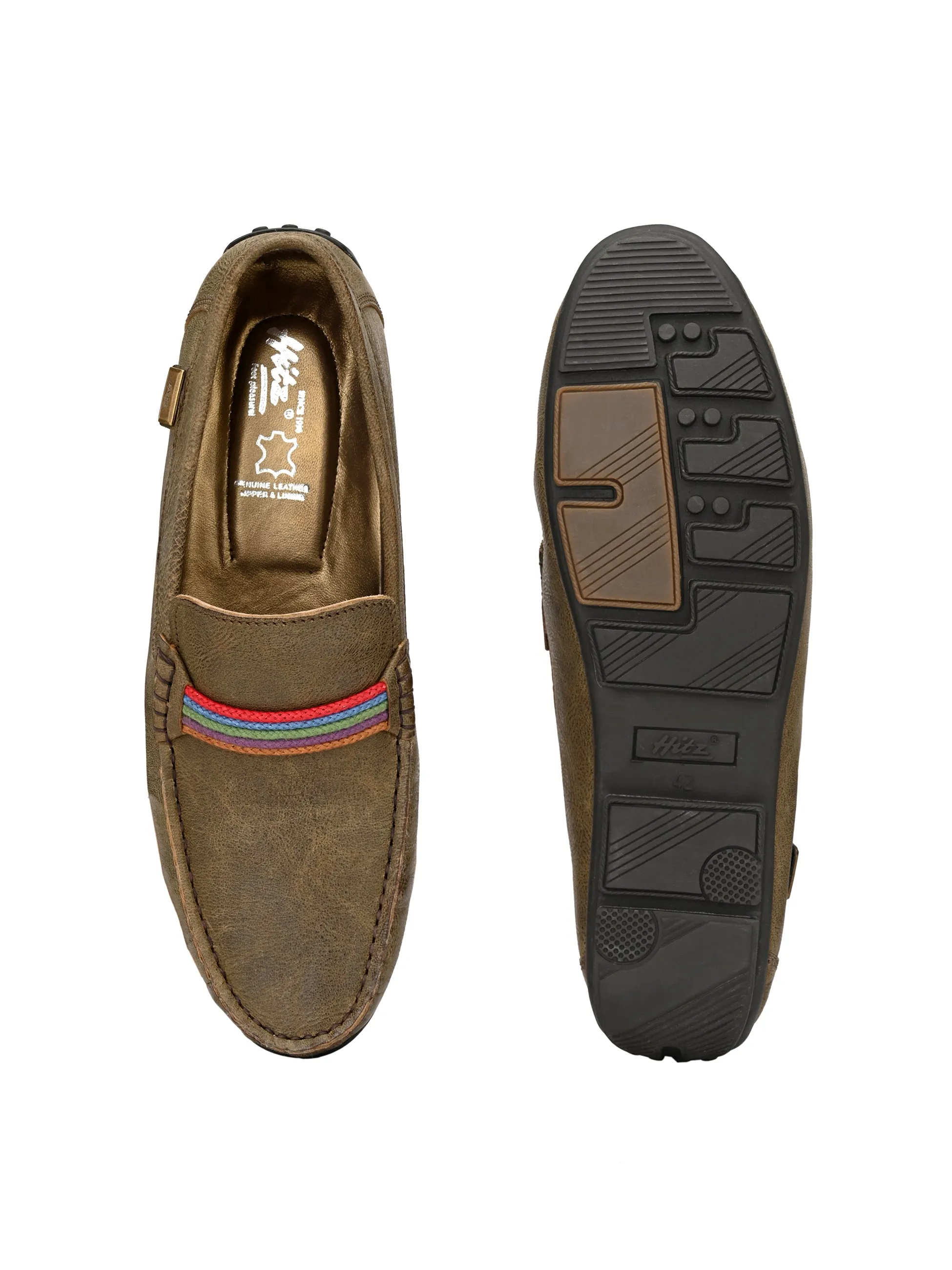 Hitz Men's Olive Leather Moccasins Loafer Shoes