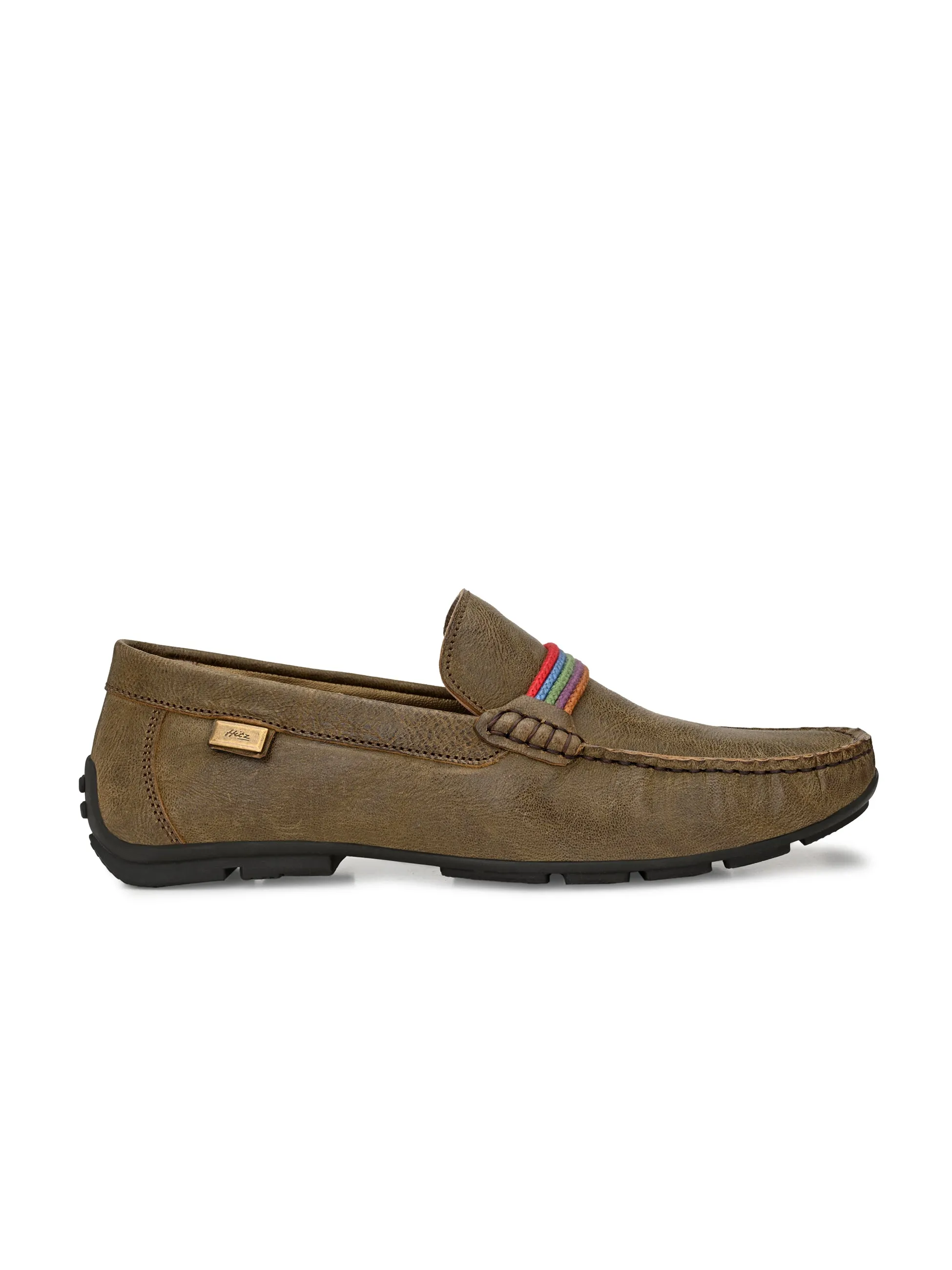 Hitz Men's Olive Leather Moccasins Loafer Shoes