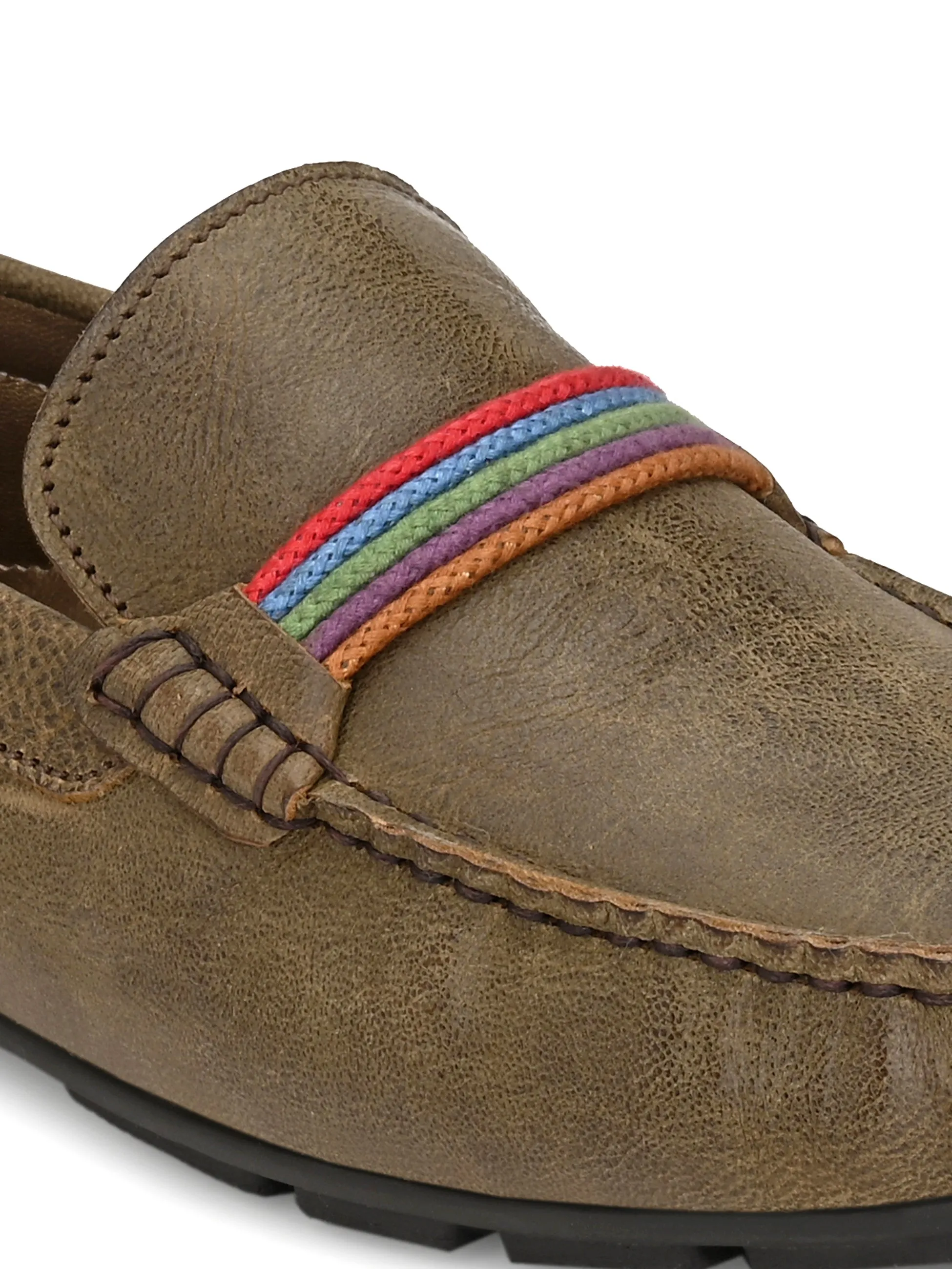 Hitz Men's Olive Leather Moccasins Loafer Shoes