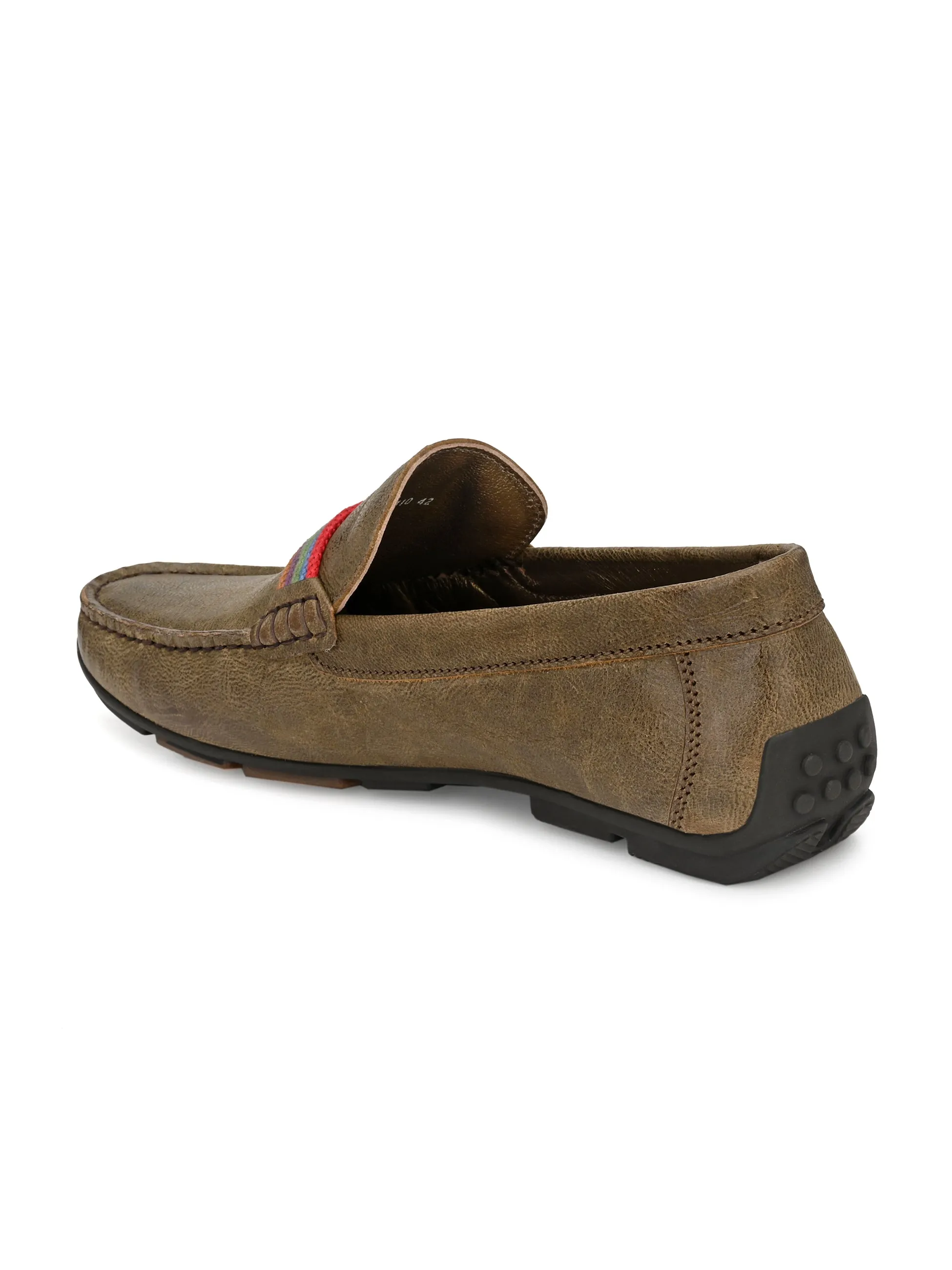 Hitz Men's Olive Leather Moccasins Loafer Shoes