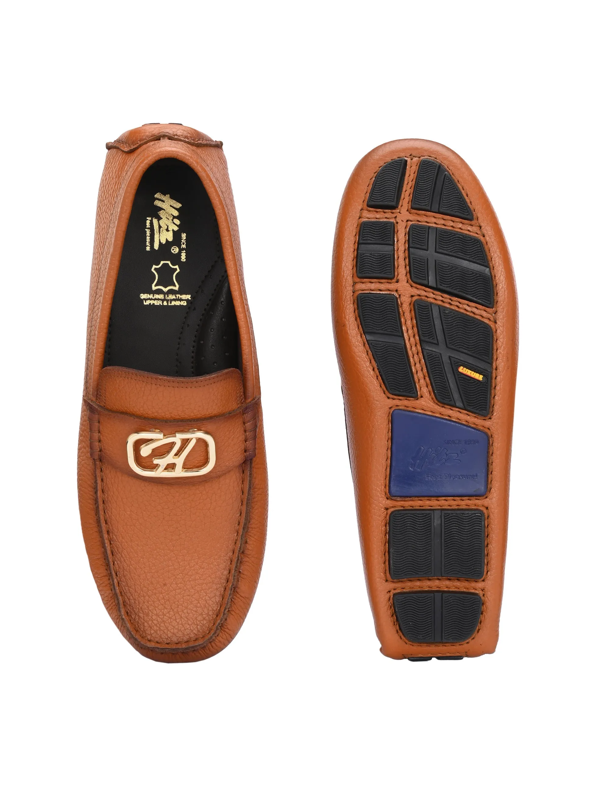 Hitz Men's Tan Leather Casual Loafers