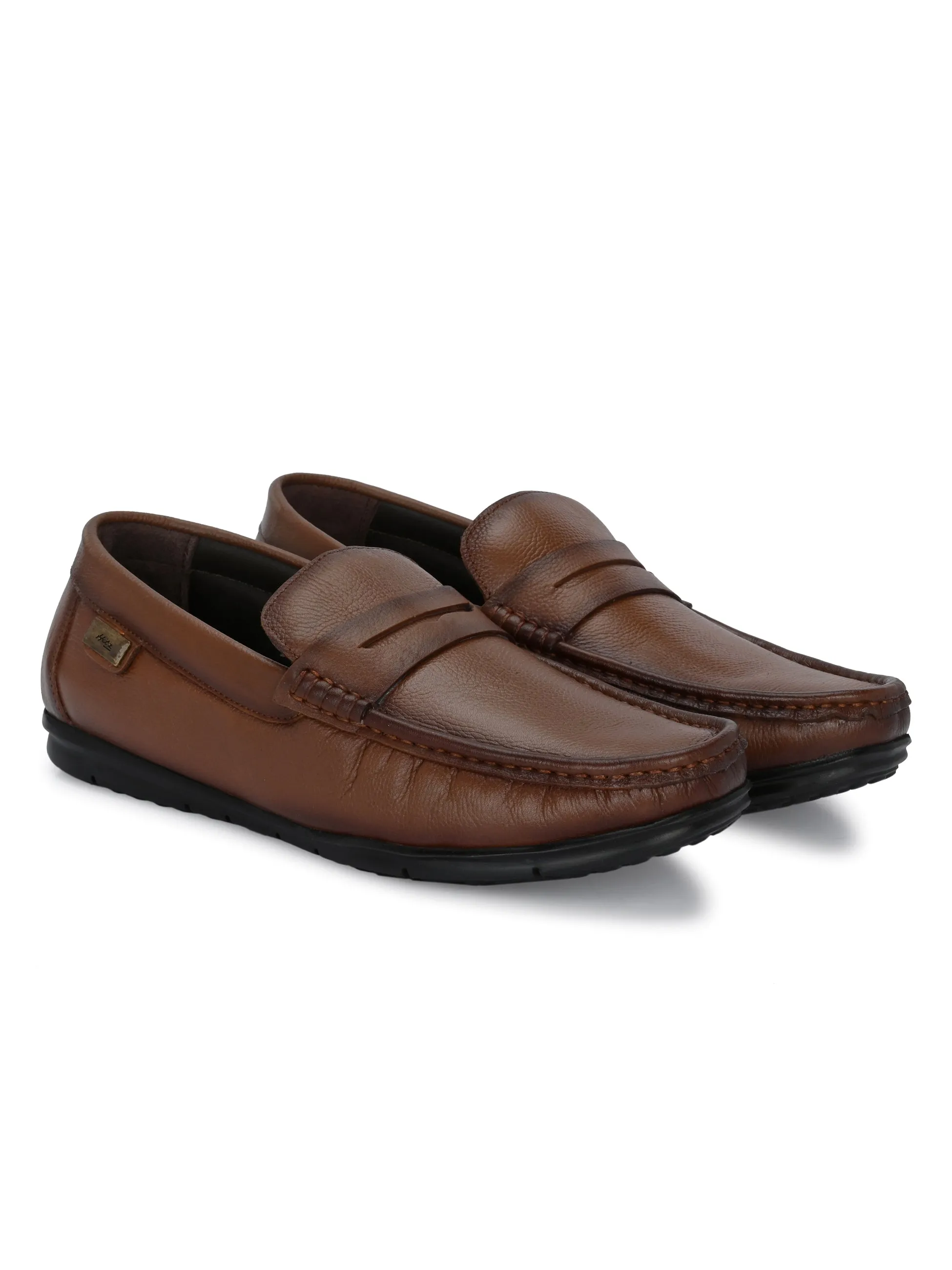 Hitz Men's Tan Leather Casual loafers