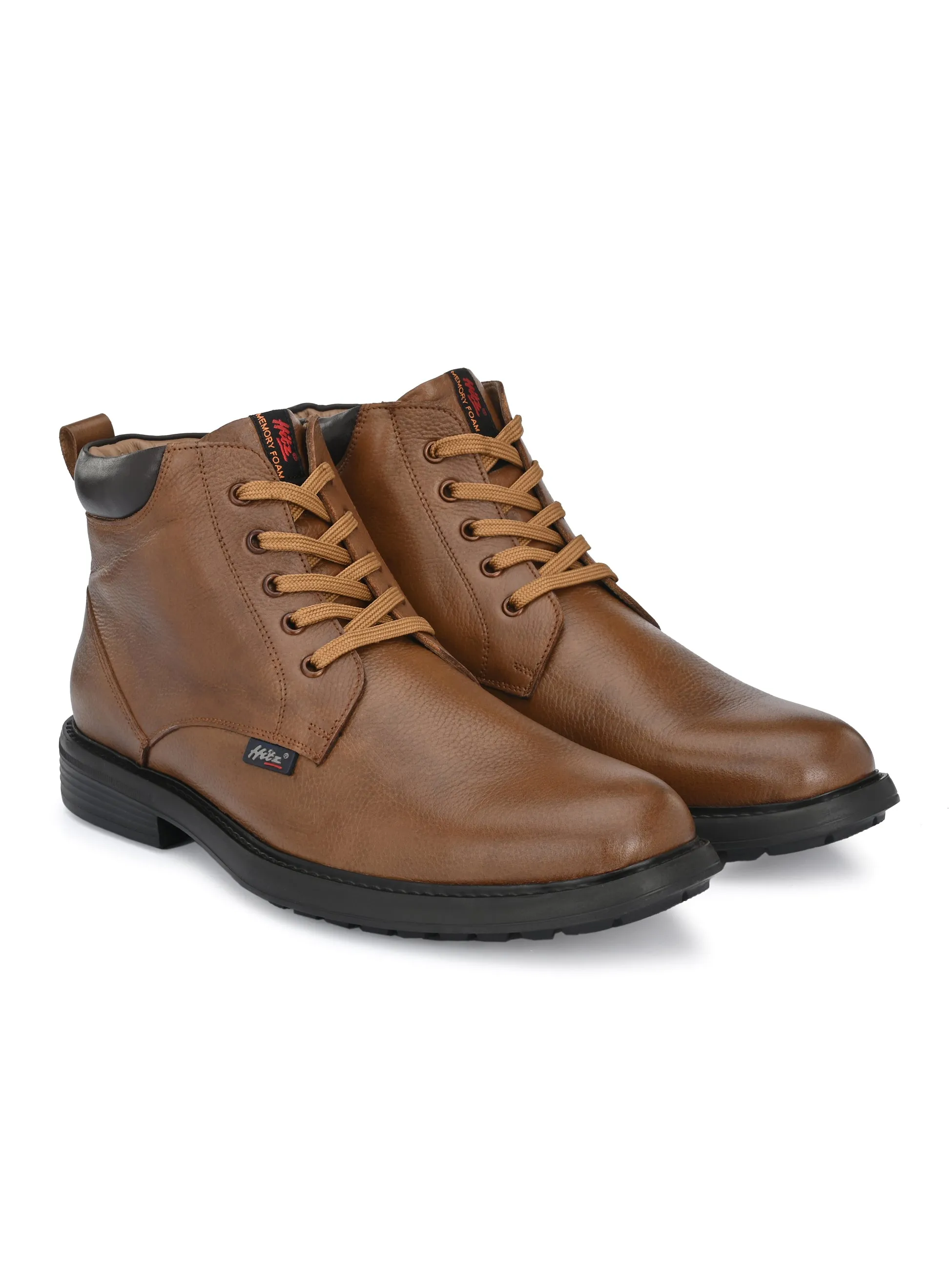Hitz Men's Tan Leather Derby Boots