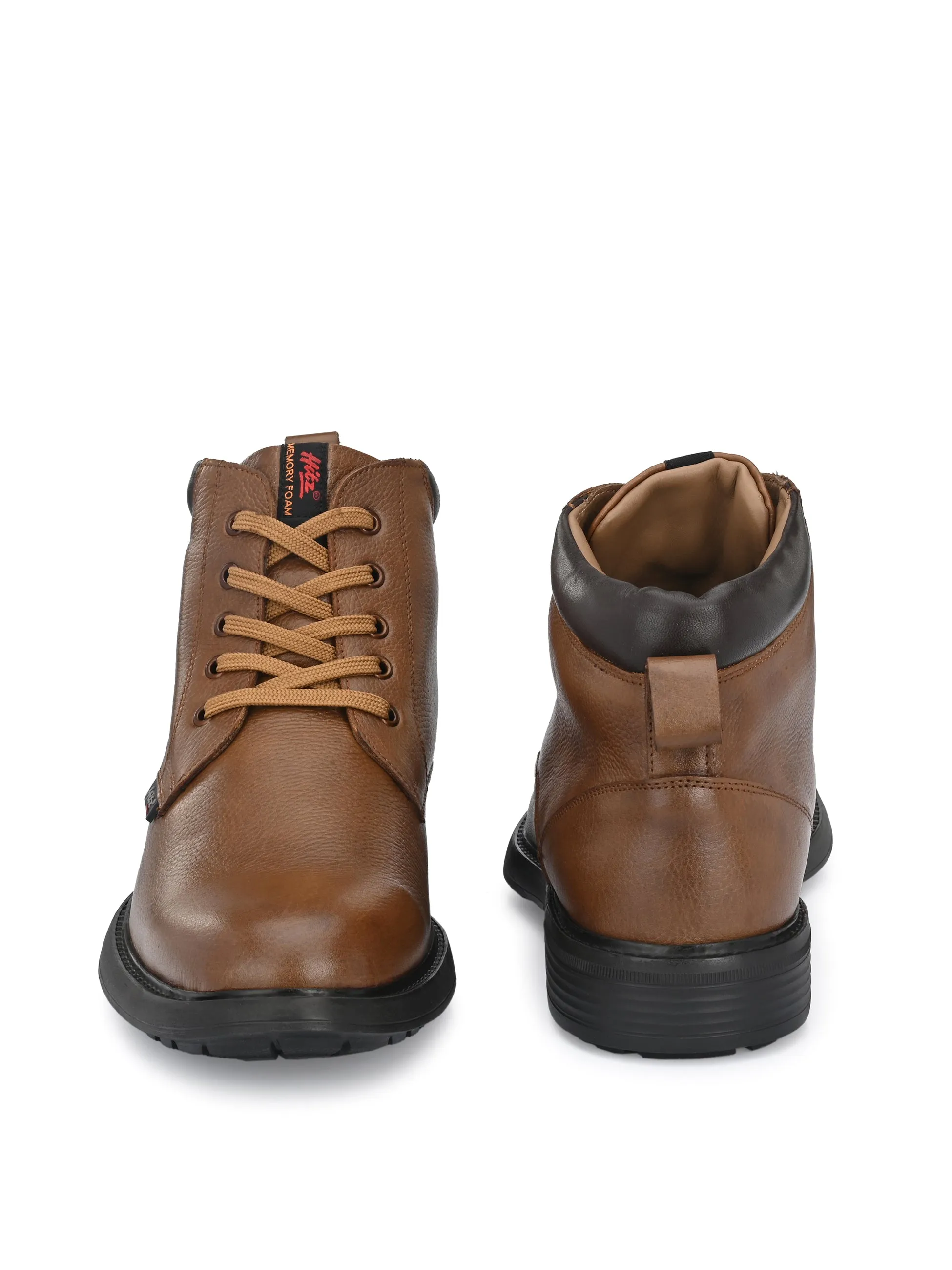 Hitz Men's Tan Leather Derby Boots