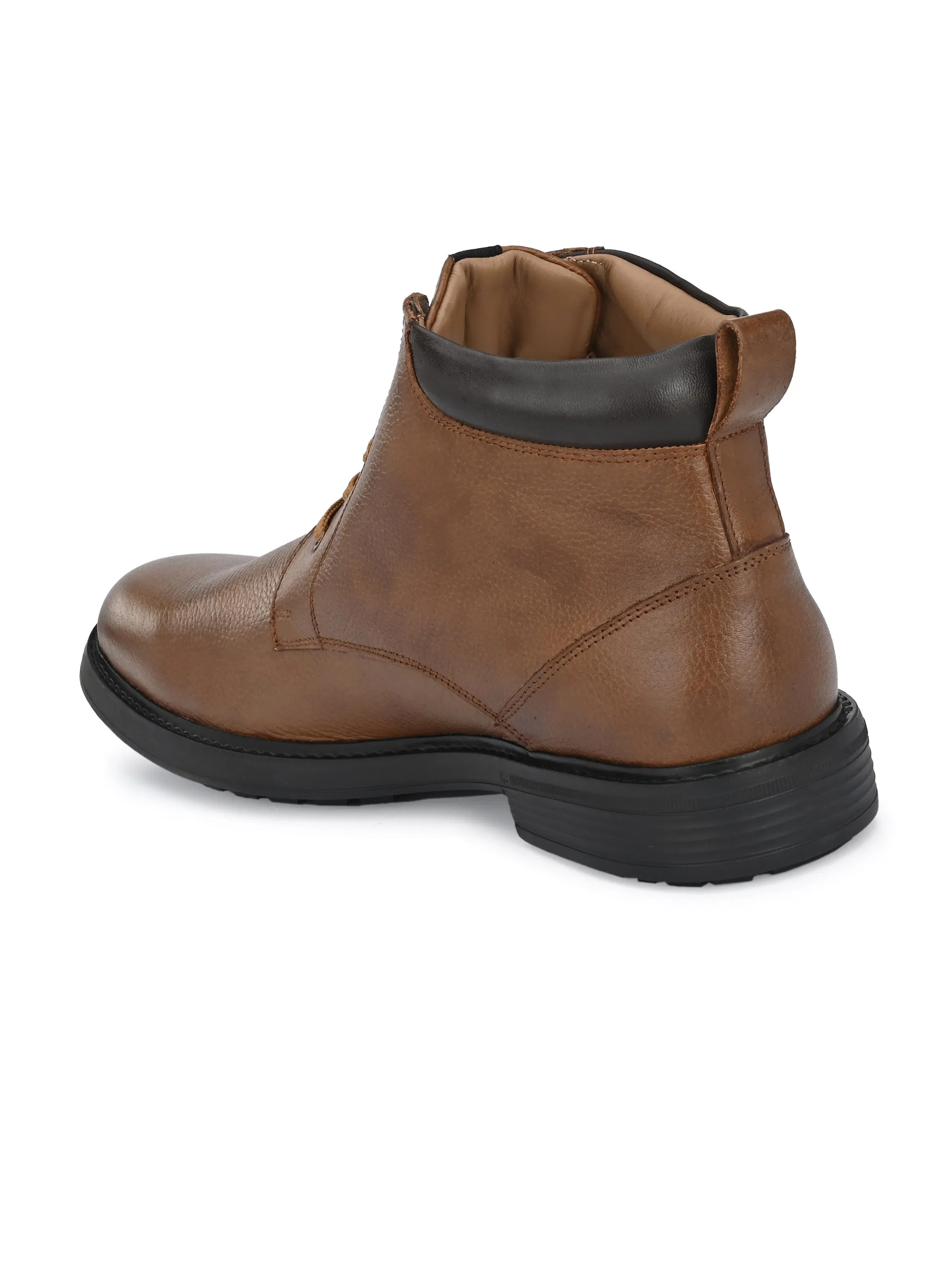 Hitz Men's Tan Leather Derby Boots